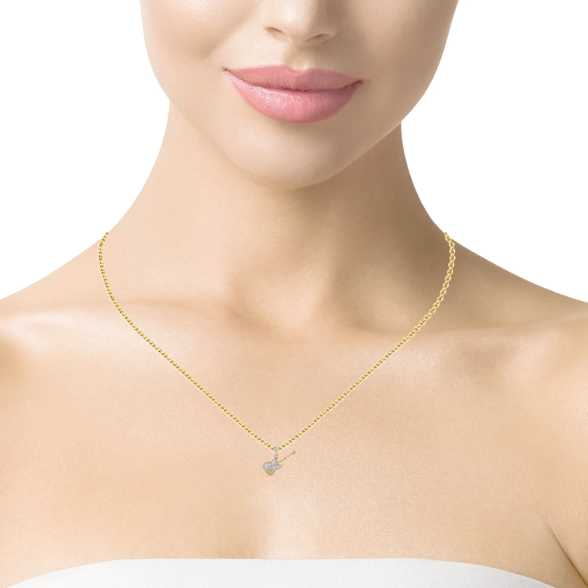 10K Gold Two Tone 0.34 CTW Diamond Guitar Charm