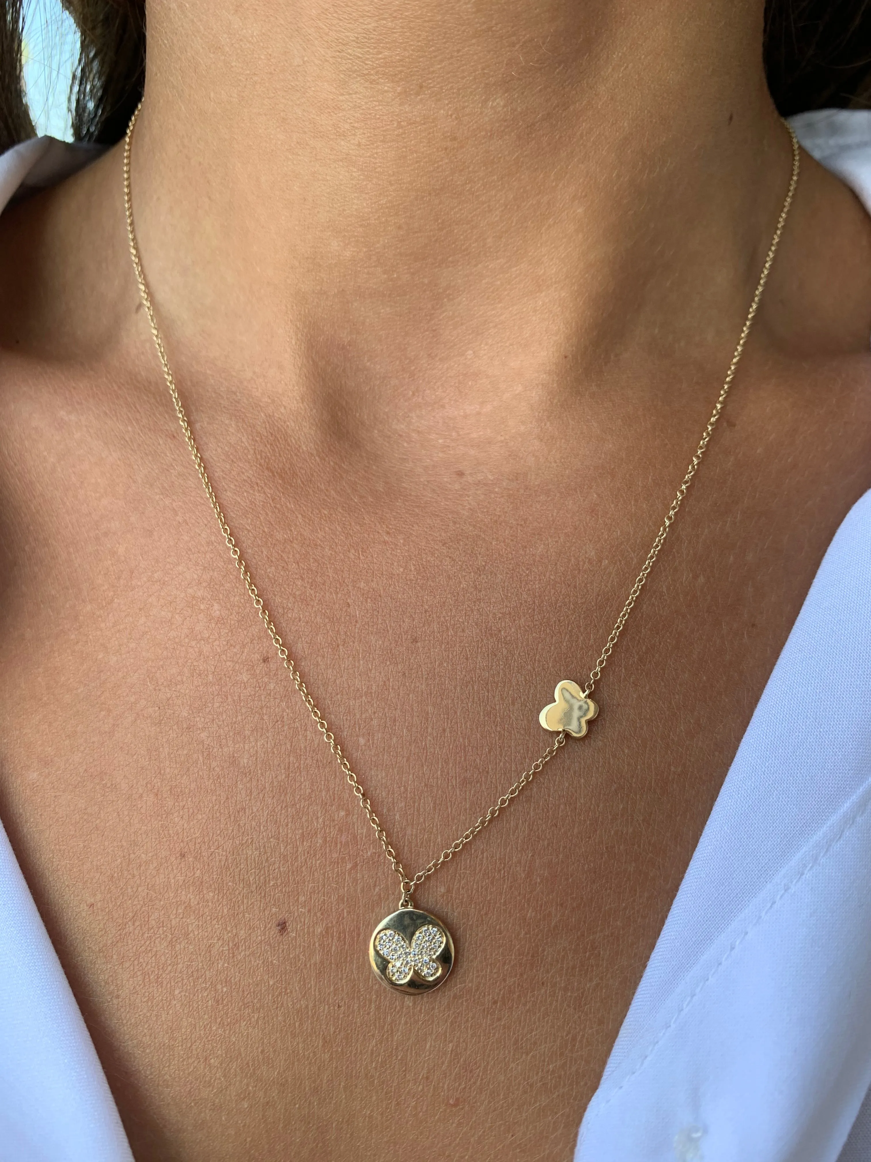14K Gold Diamond Butterfly Pendant