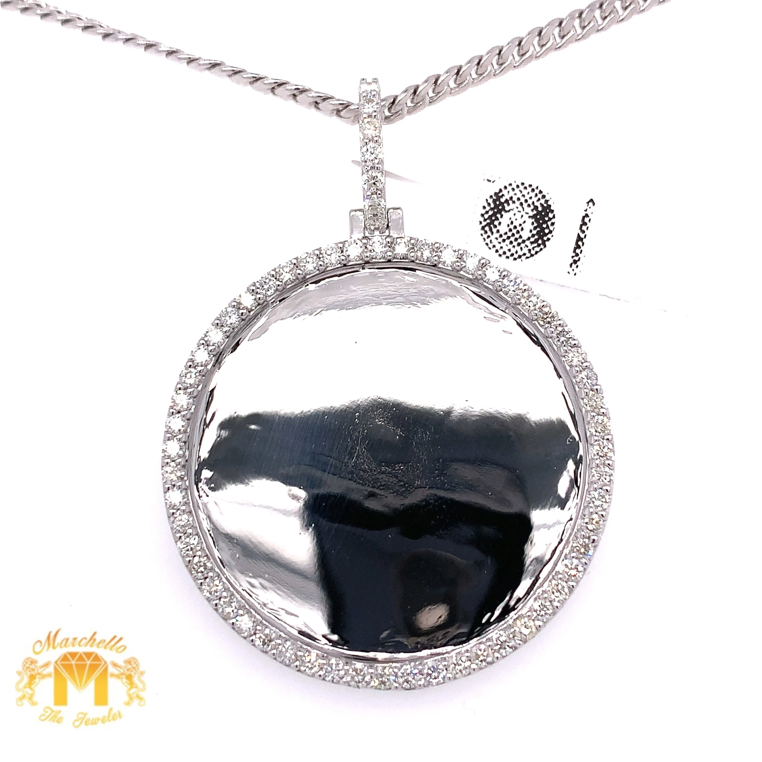 14k Gold Memory Picture Pendant with Round Diamond  & Gold Chain Set (Solid Back)