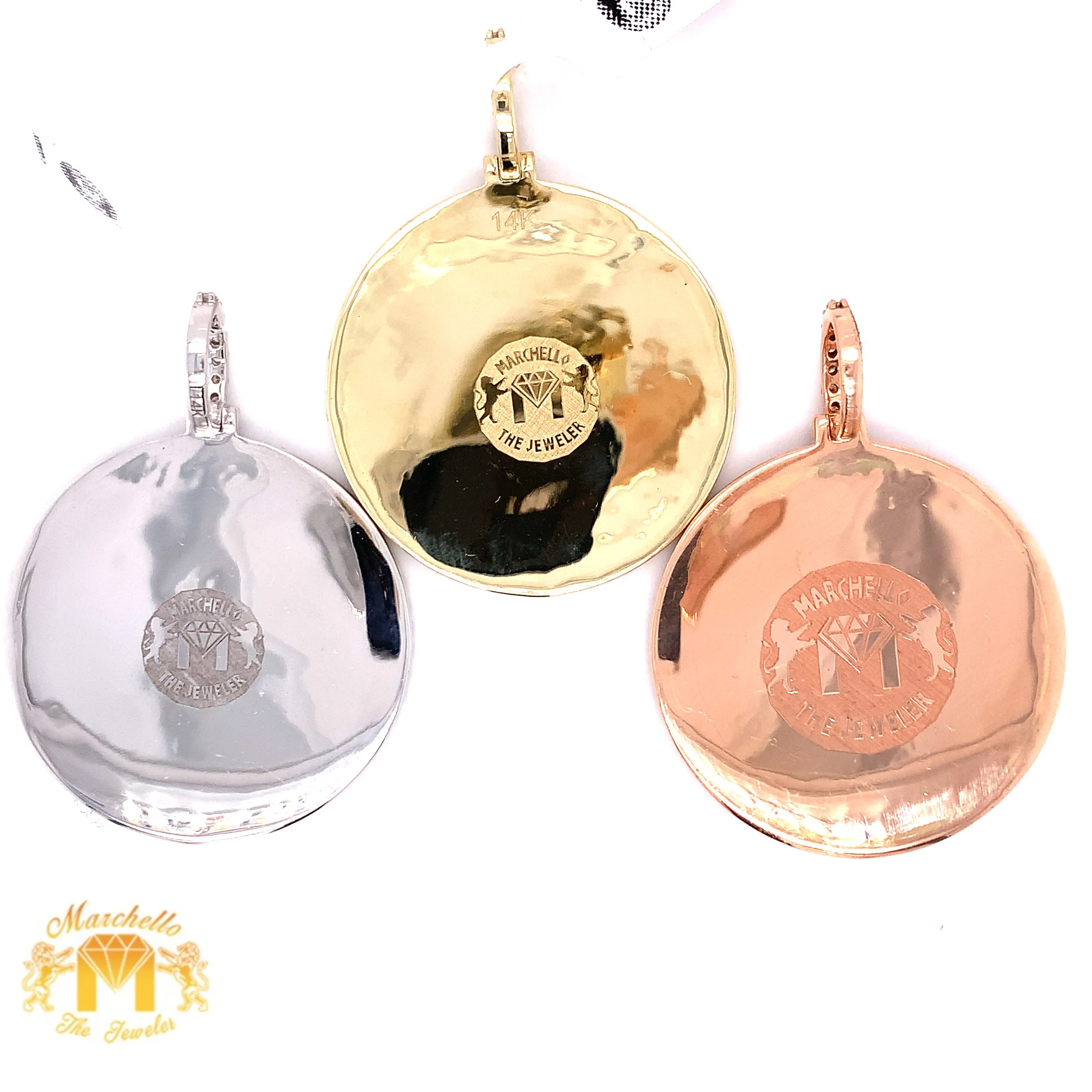 14k Gold Memory Picture Pendant with Round Diamond  & Gold Chain Set (Solid Back)