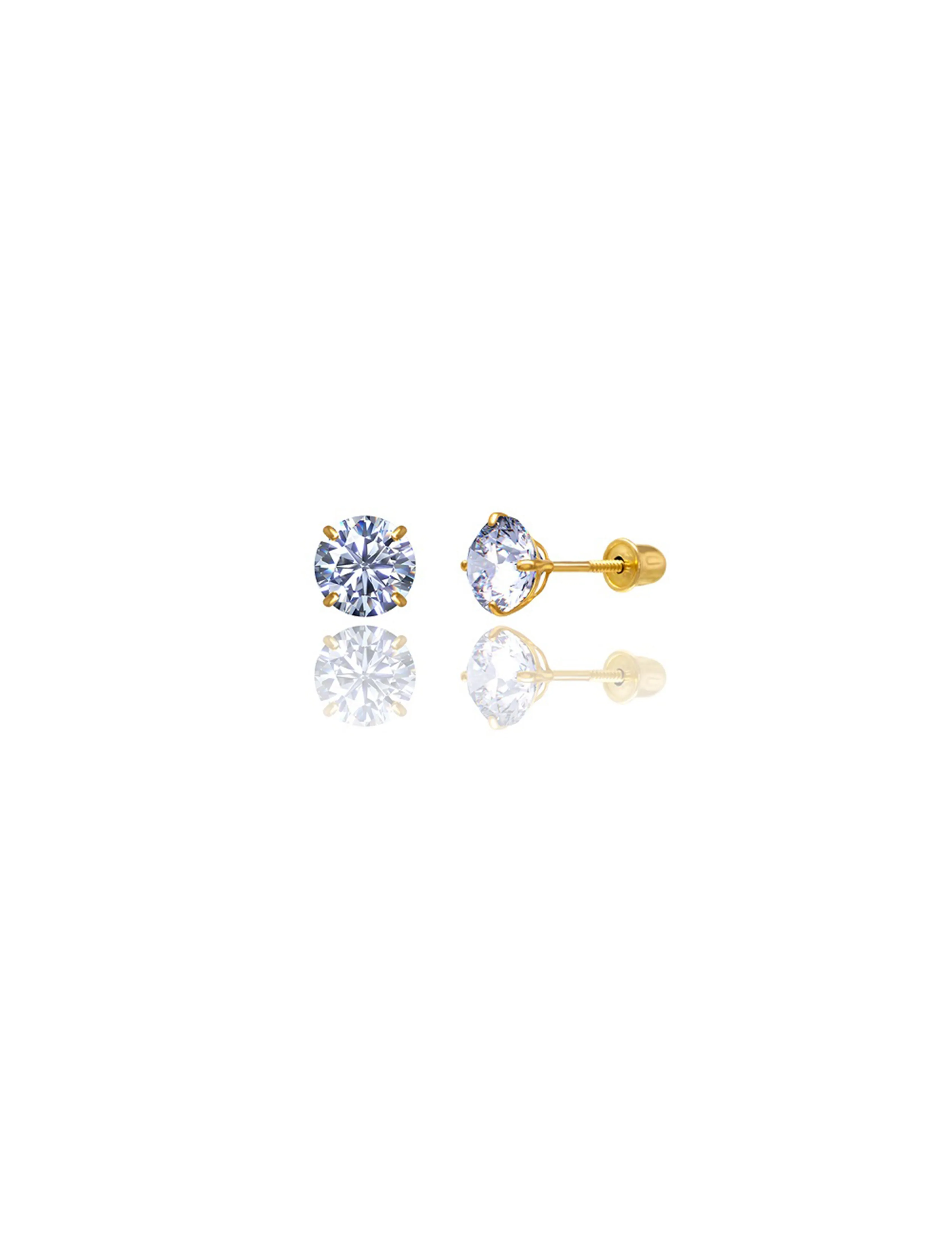 14K Yellow Gold 6MM Round CZ Screwback Stud Earrings