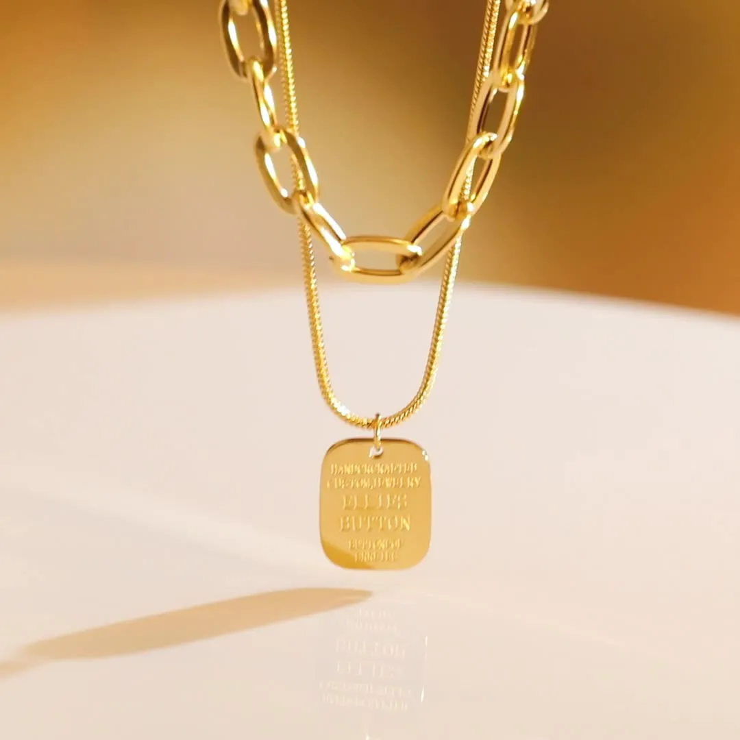 18K Gold Plated Layered Necklace with Square Pendant