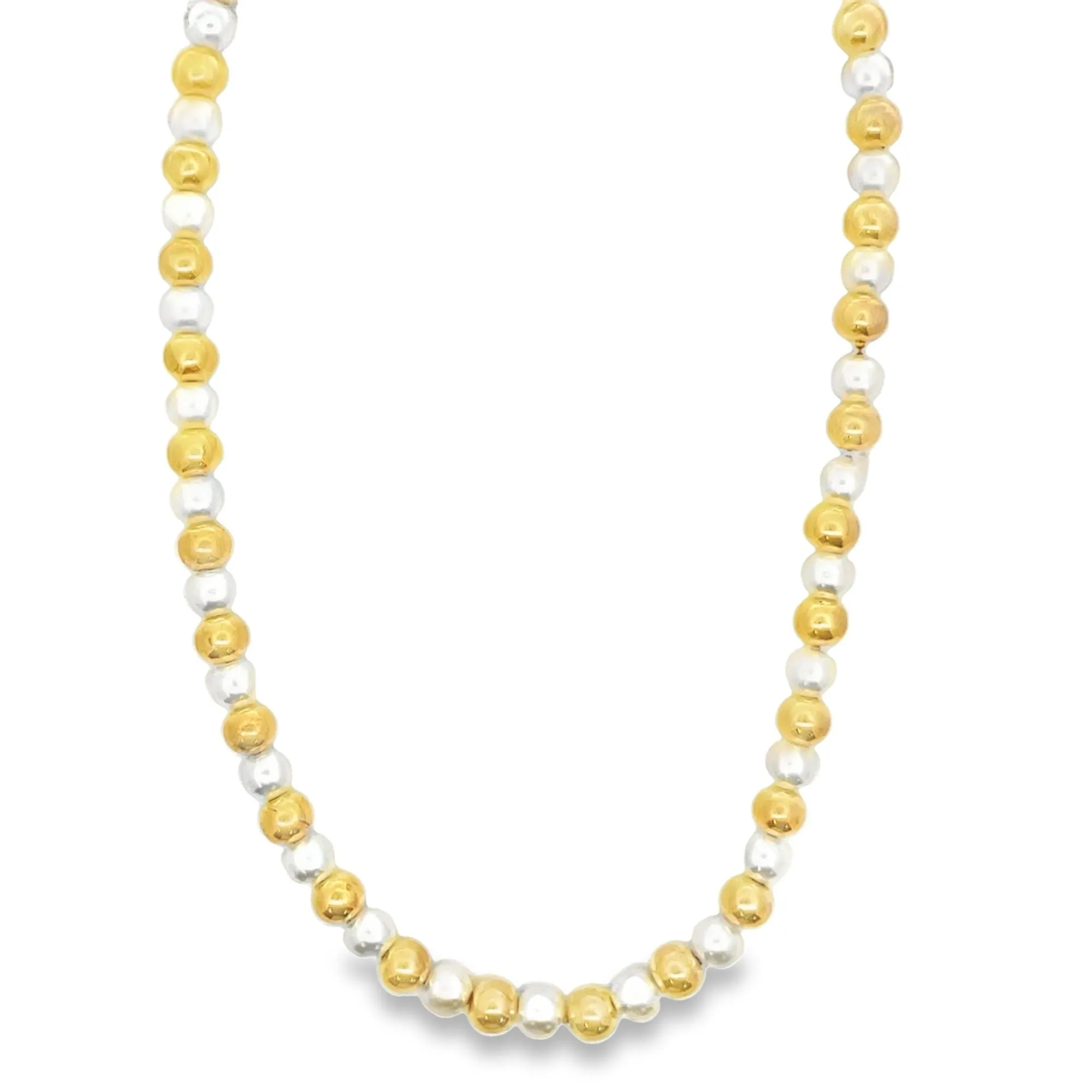 5mm Pearl & Gold Bead Ball Chain Necklace (F255)