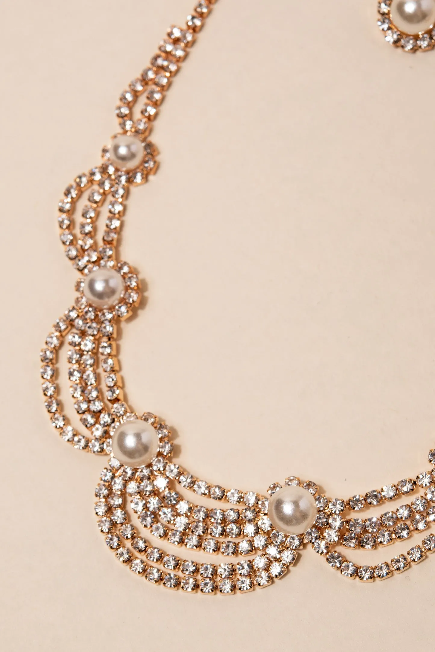 Anastasia Scalloped Rhinestone & Pearls Necklace Set