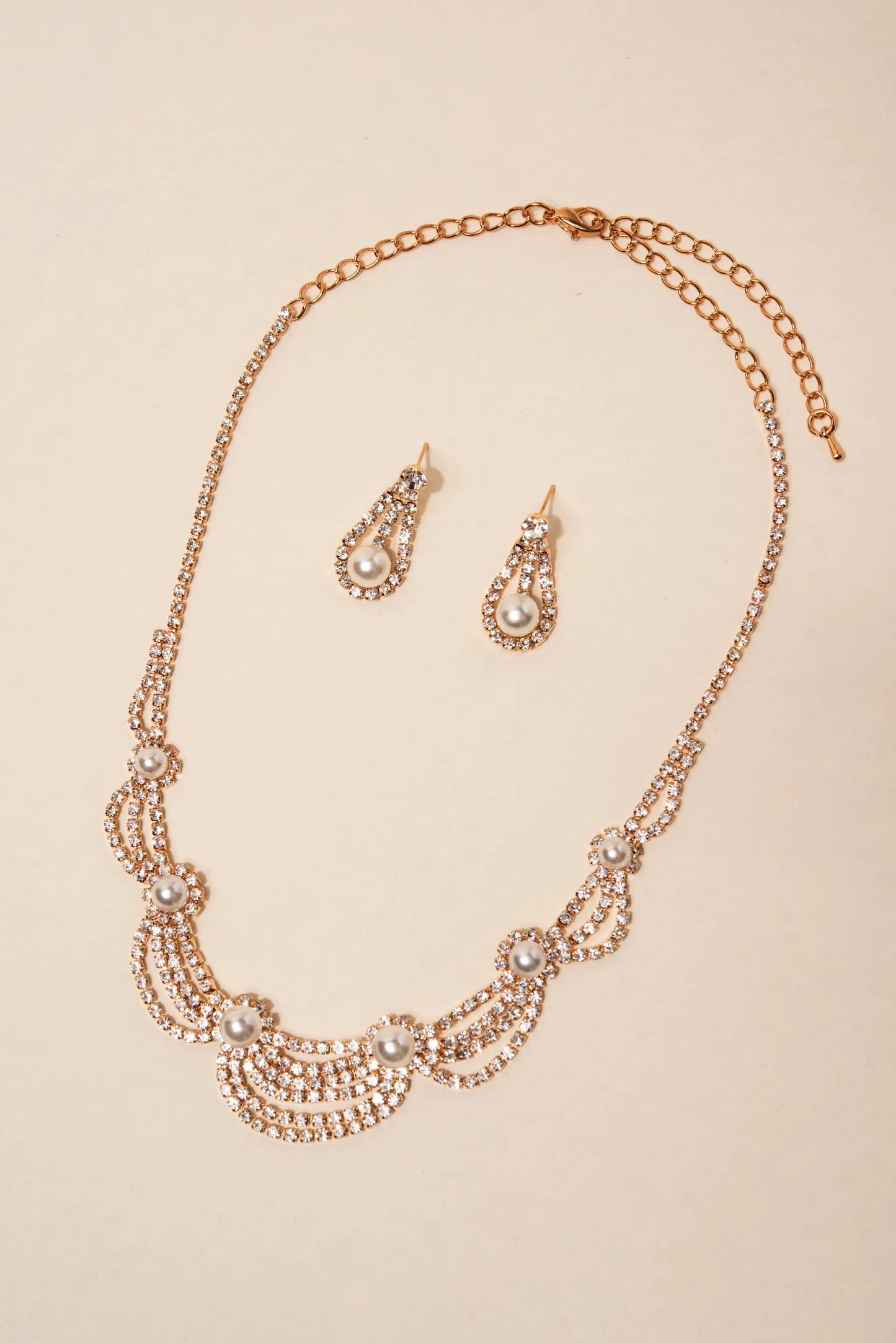 Anastasia Scalloped Rhinestone & Pearls Necklace Set