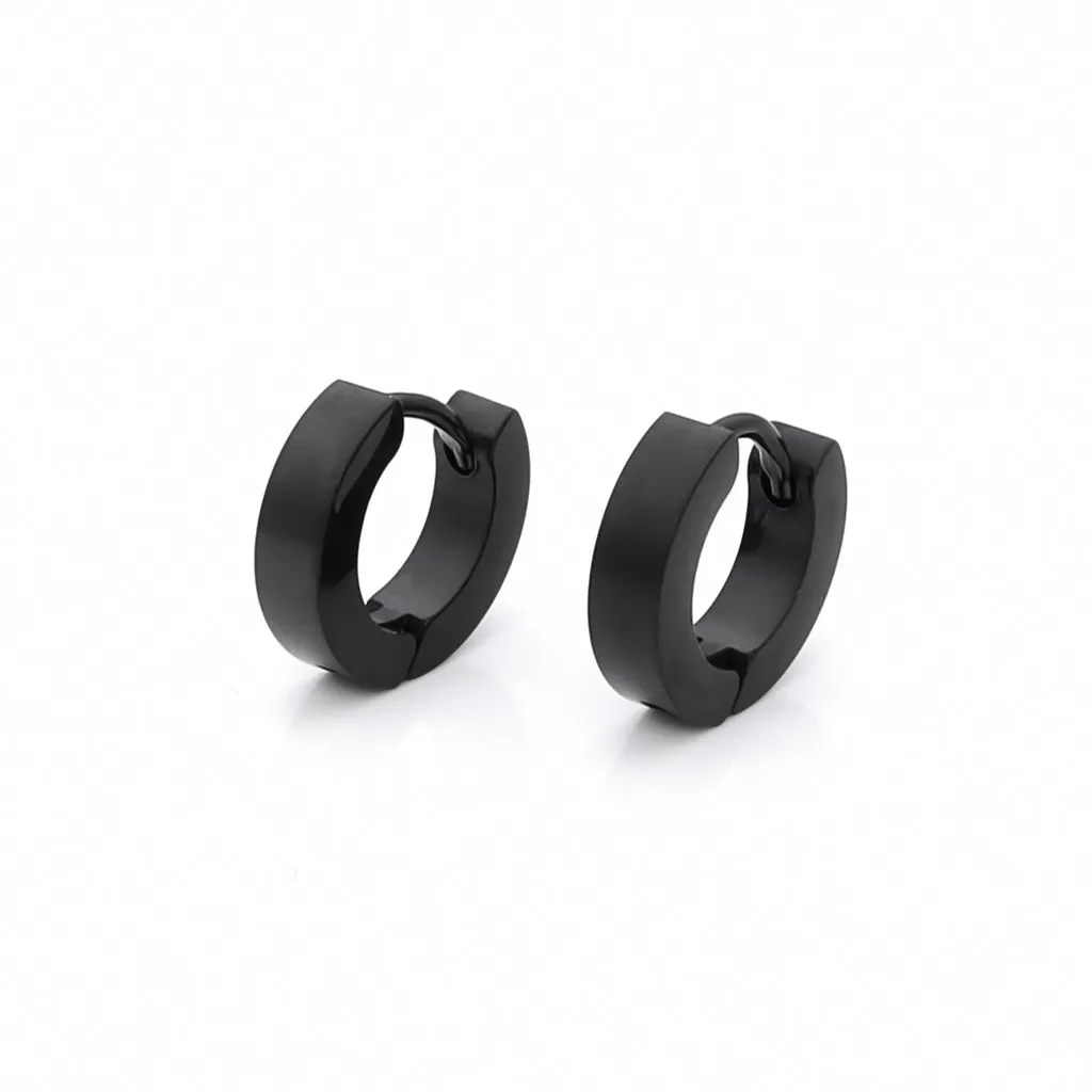 Black Titanium IP Stainless Steel Huggie Hoop Earrings - Small