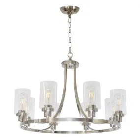 BONLICHT Modern Chandelier Round Brushed Nickel Finish 8 Lights with Clear Glass Shade