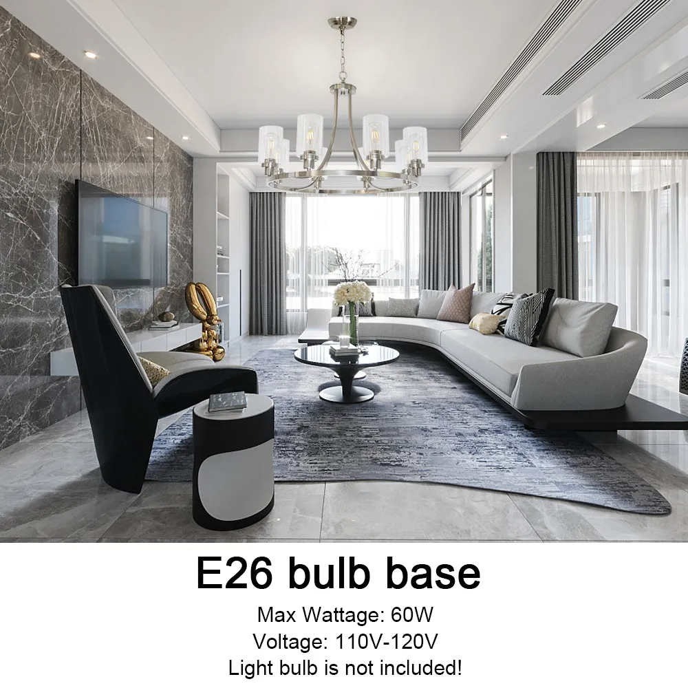BONLICHT Modern Chandelier Round Brushed Nickel Finish 8 Lights with Clear Glass Shade