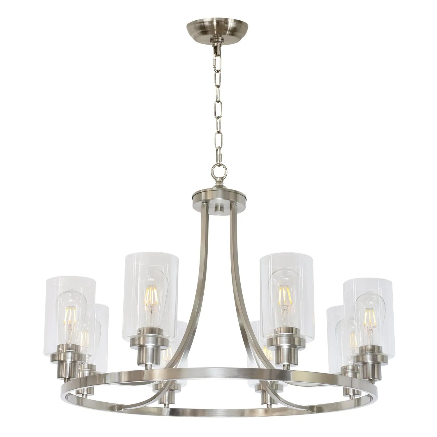 BONLICHT Modern Chandelier Round Brushed Nickel Finish 8 Lights with Clear Glass Shade