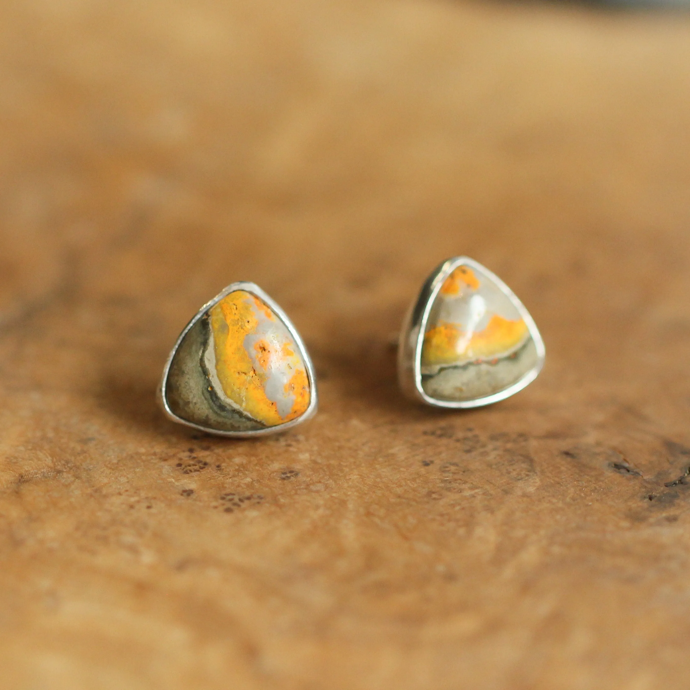 Bumble Bee Jasper Posts - Bumble Bee Jasper Earrings - .925 Sterling Silver