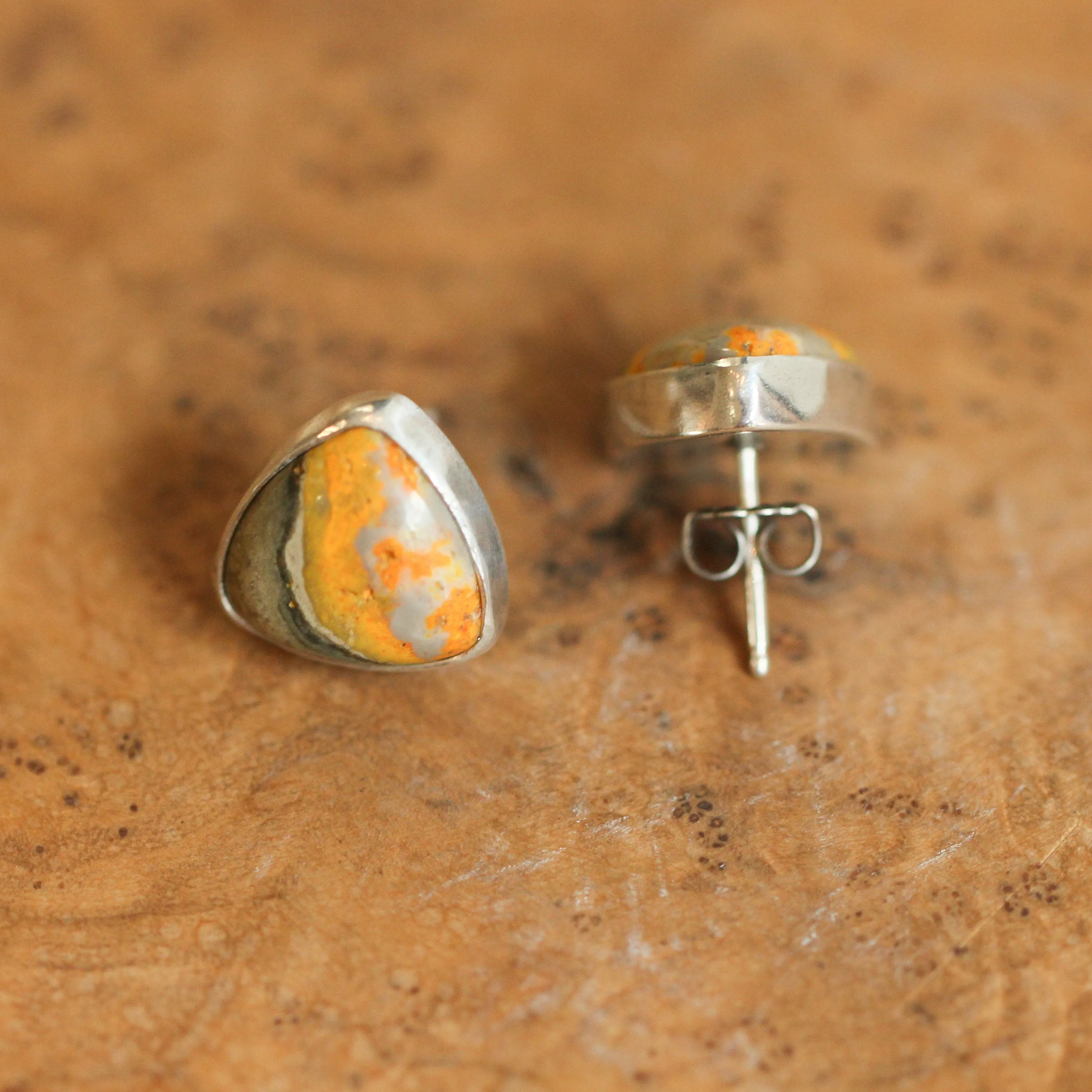 Bumble Bee Jasper Posts - Bumble Bee Jasper Earrings - .925 Sterling Silver