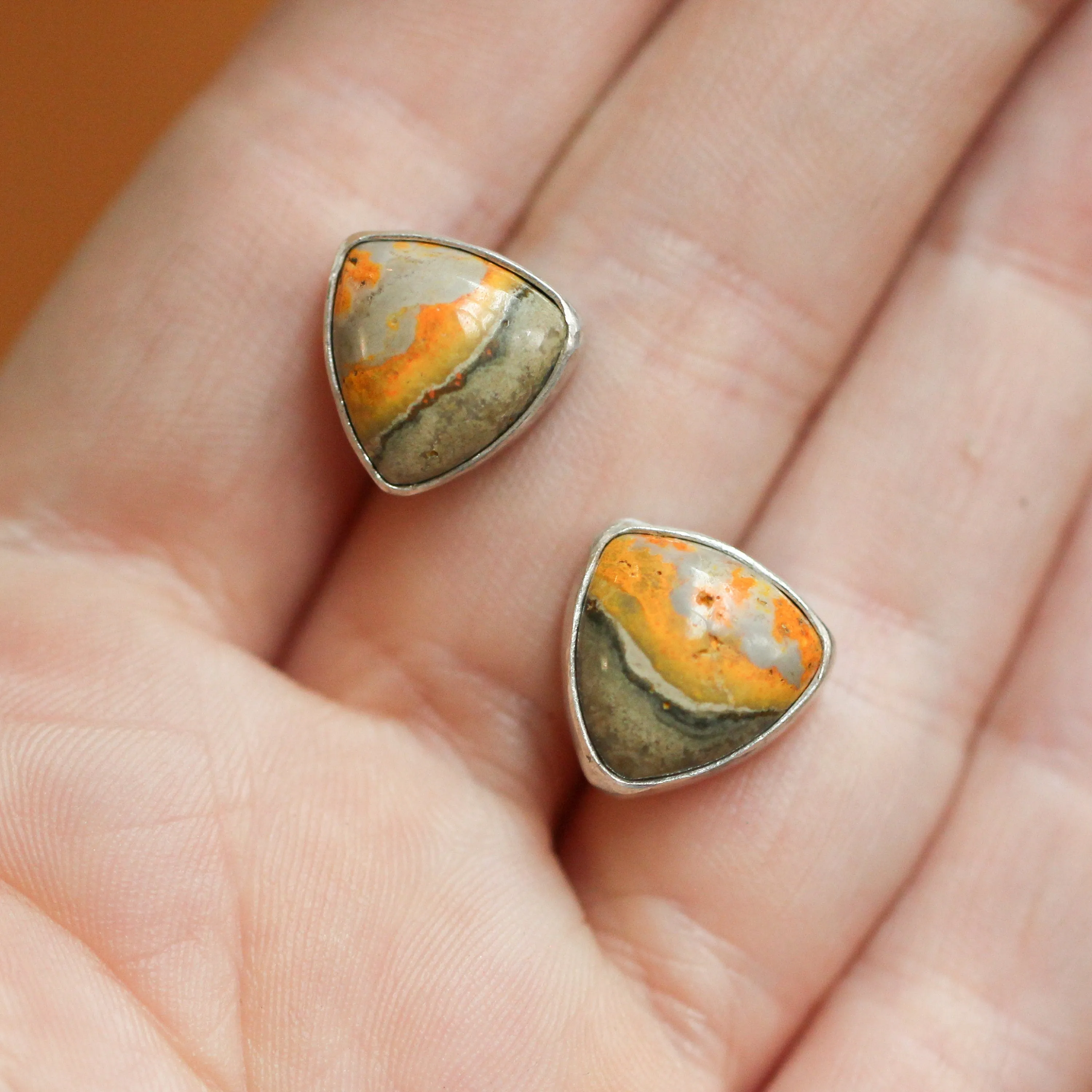 Bumble Bee Jasper Posts - Bumble Bee Jasper Earrings - .925 Sterling Silver