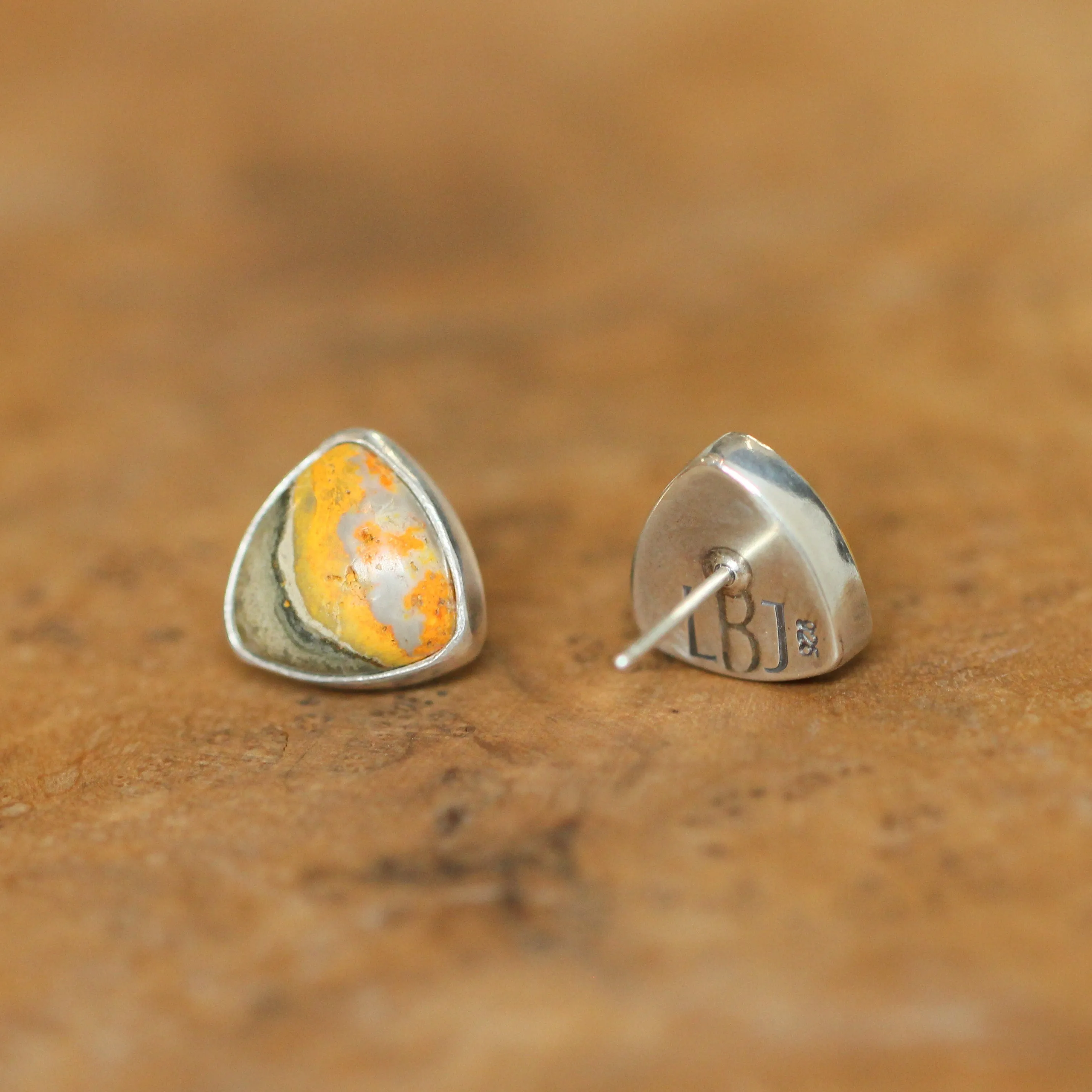 Bumble Bee Jasper Posts - Bumble Bee Jasper Earrings - .925 Sterling Silver