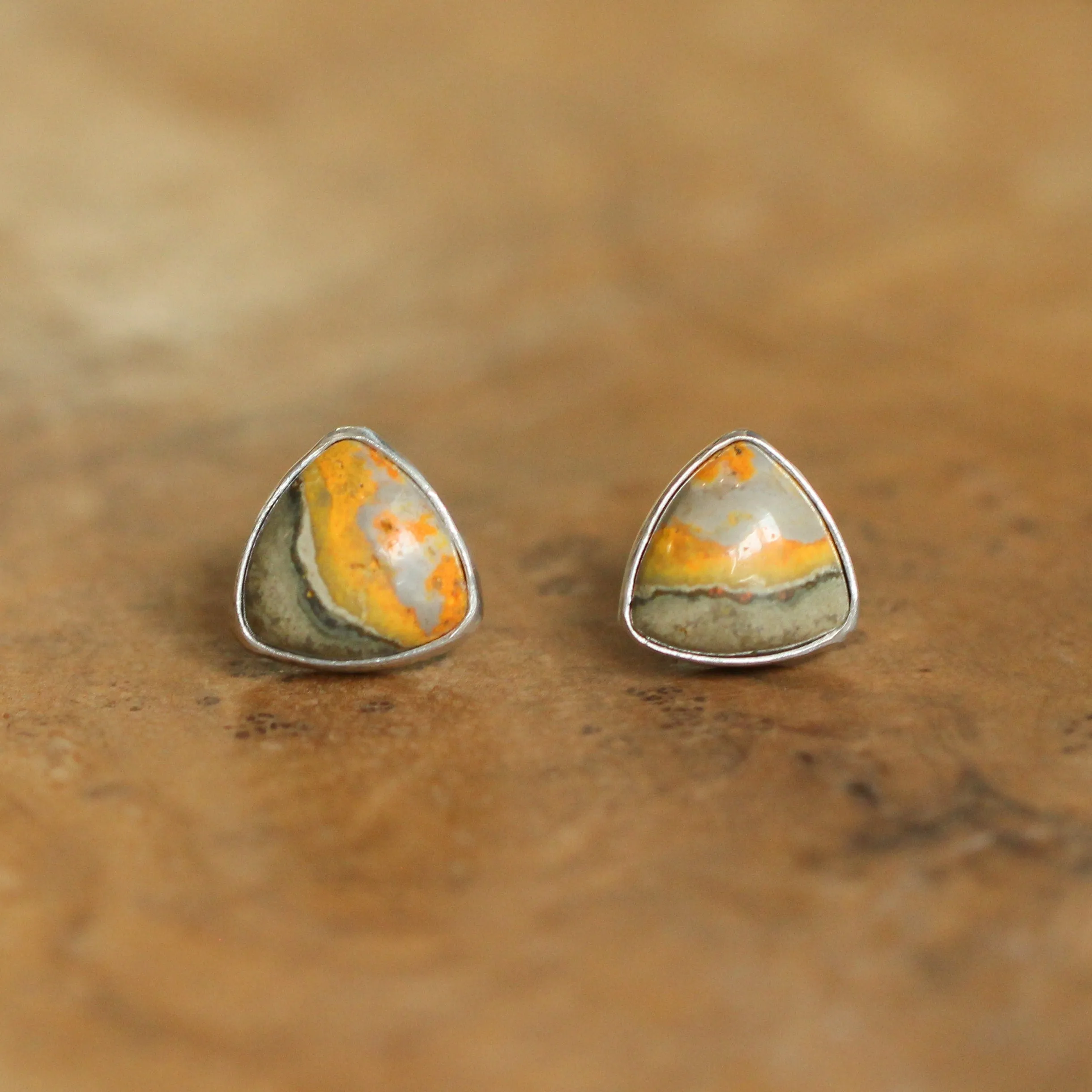 Bumble Bee Jasper Posts - Bumble Bee Jasper Earrings - .925 Sterling Silver