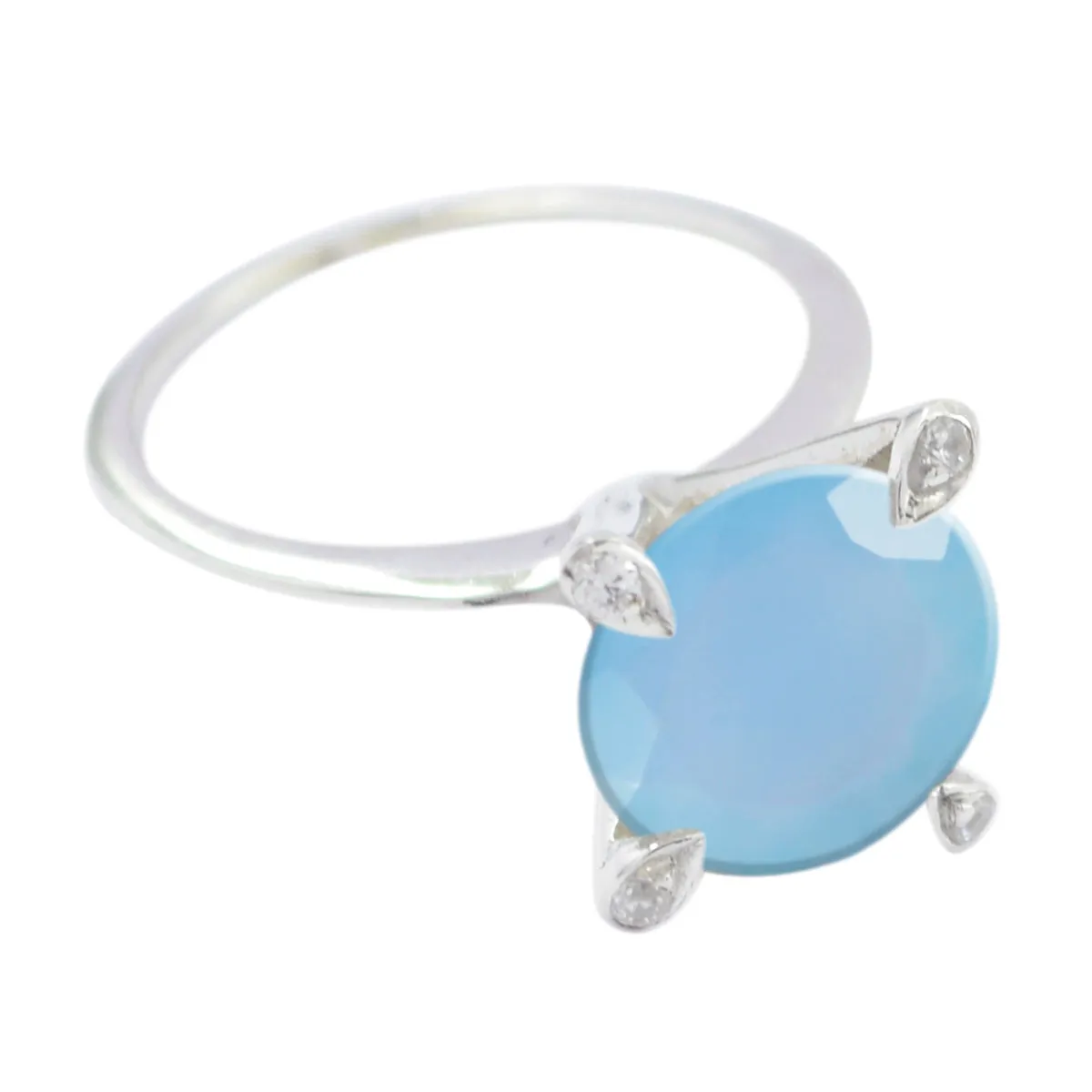 Designer Stone Chalcedony Sterling Silver Ring Real Flower Jewelry