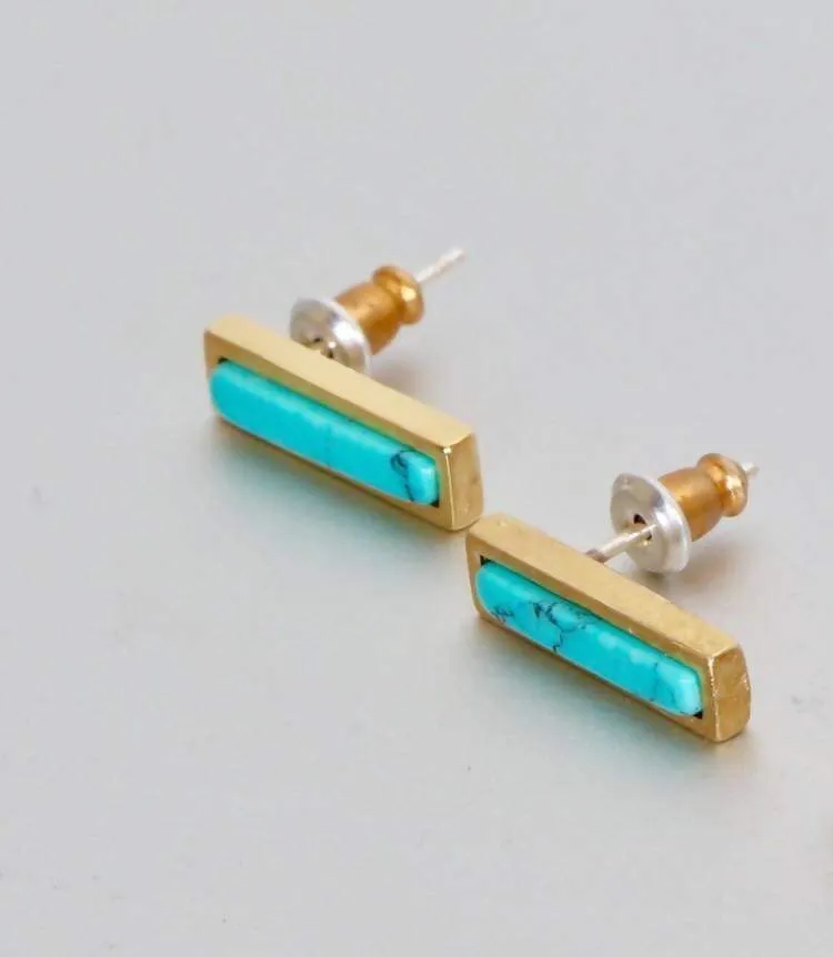 Earring Sets, Howlite And Turquoise Bar Stone Earrings, Gold Dipped Earrings, Geometric Jewelry, Minimalist Jewelry, (ESET1)