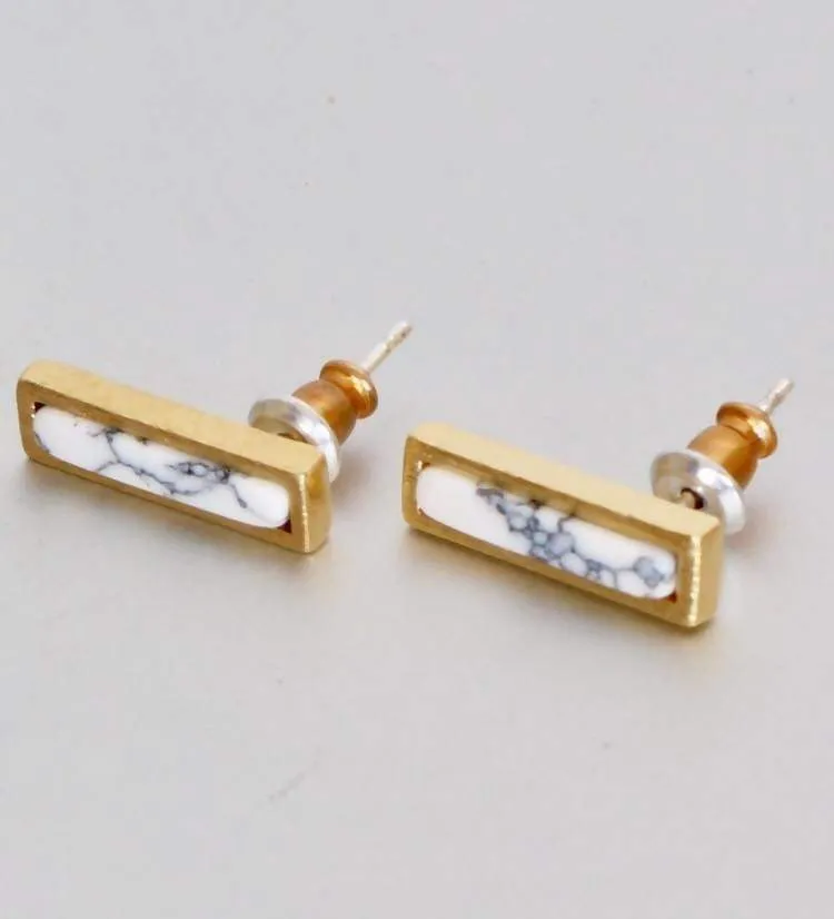 Earring Sets, Howlite And Turquoise Bar Stone Earrings, Gold Dipped Earrings, Geometric Jewelry, Minimalist Jewelry, (ESET1)
