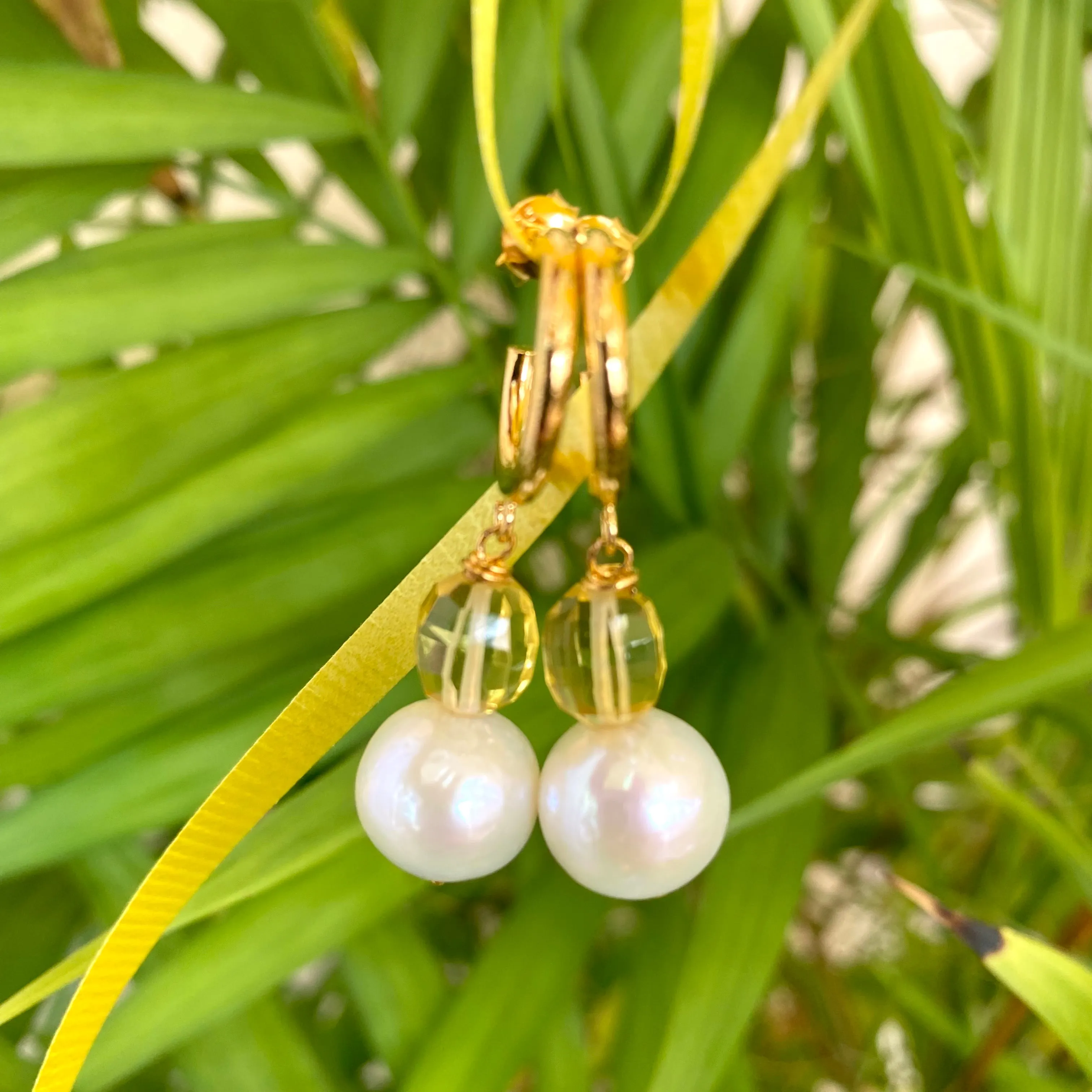 Edison White Pearls and Citrine Hoop Earrings, Gold Vermeil Plated Silver