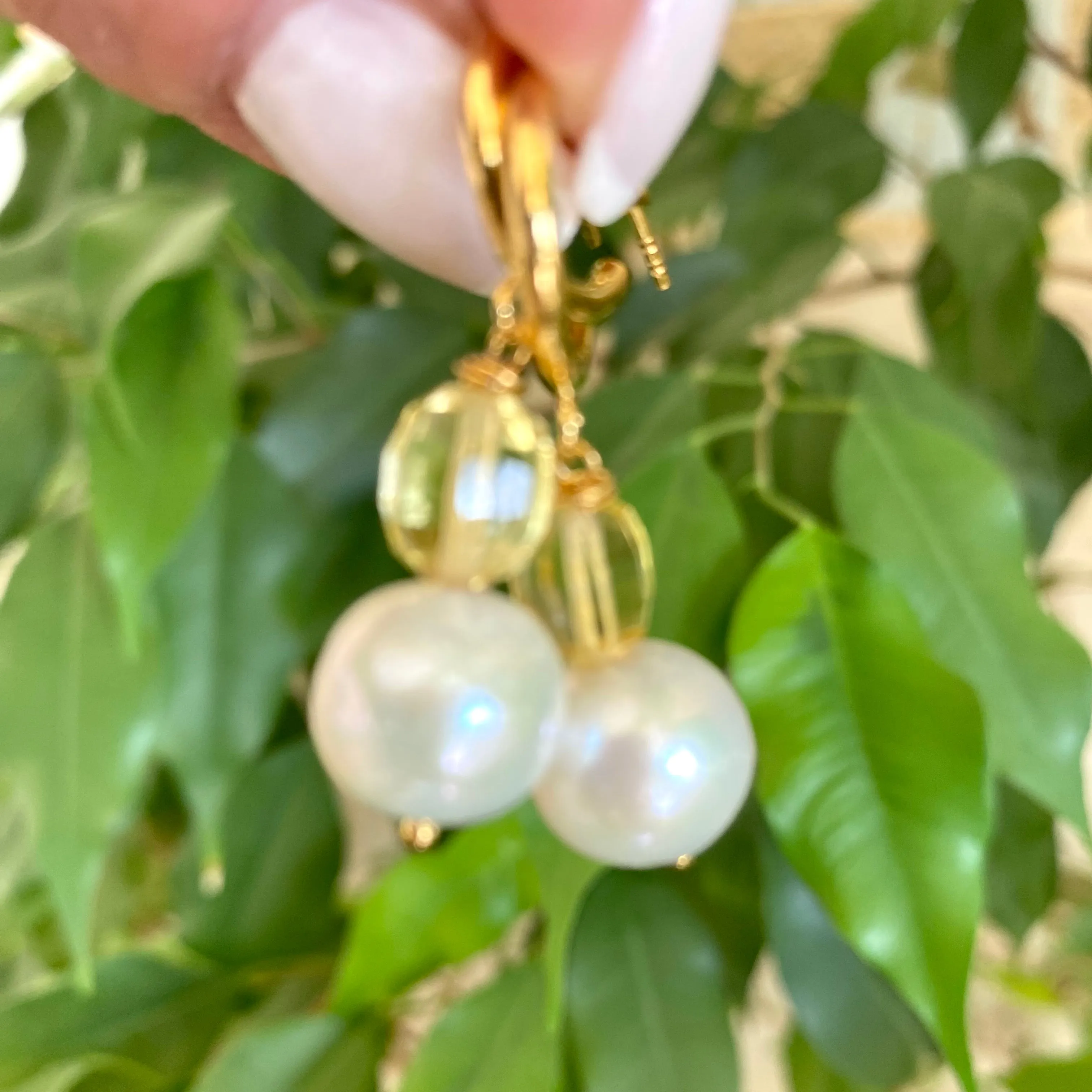 Edison White Pearls and Citrine Hoop Earrings, Gold Vermeil Plated Silver