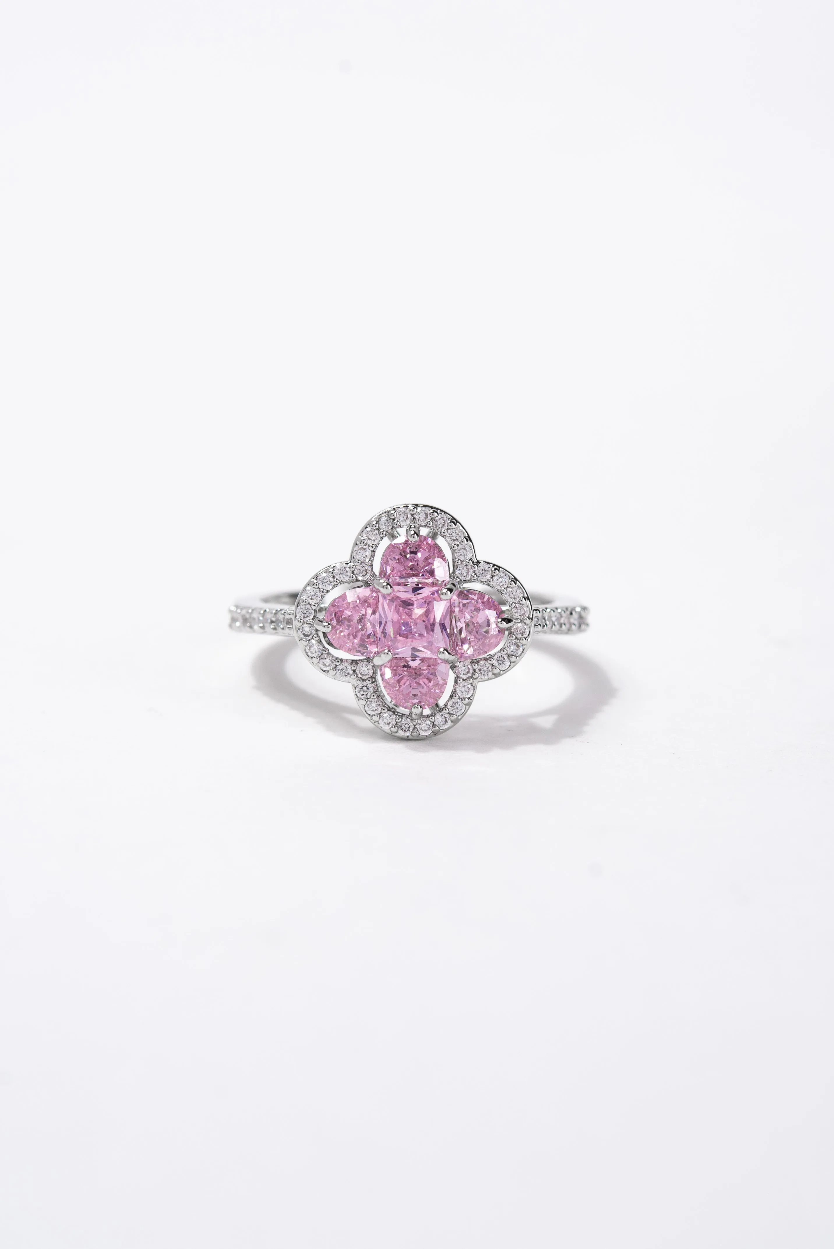 Floral CZ Solitaire Rhinestone Ring