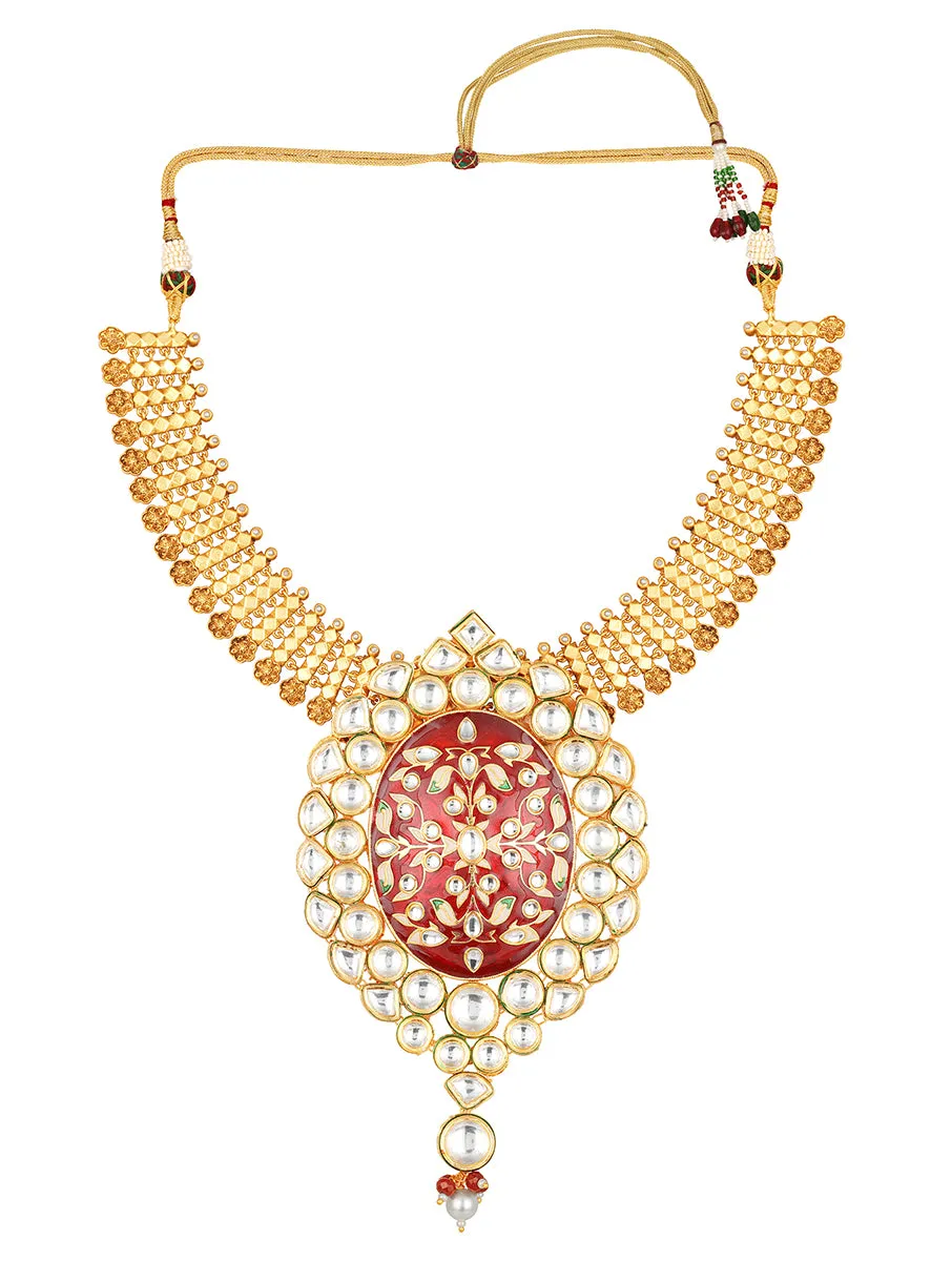 Golden, Red, Creme, Green,  Kundan Polki, Necklace Set