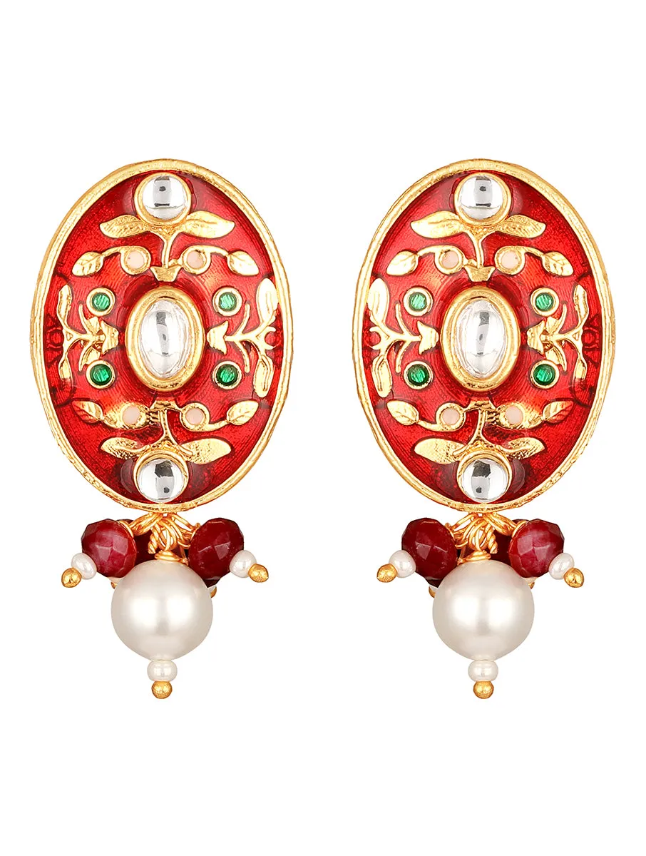 Golden, Red, Creme, Green,  Kundan Polki, Necklace Set