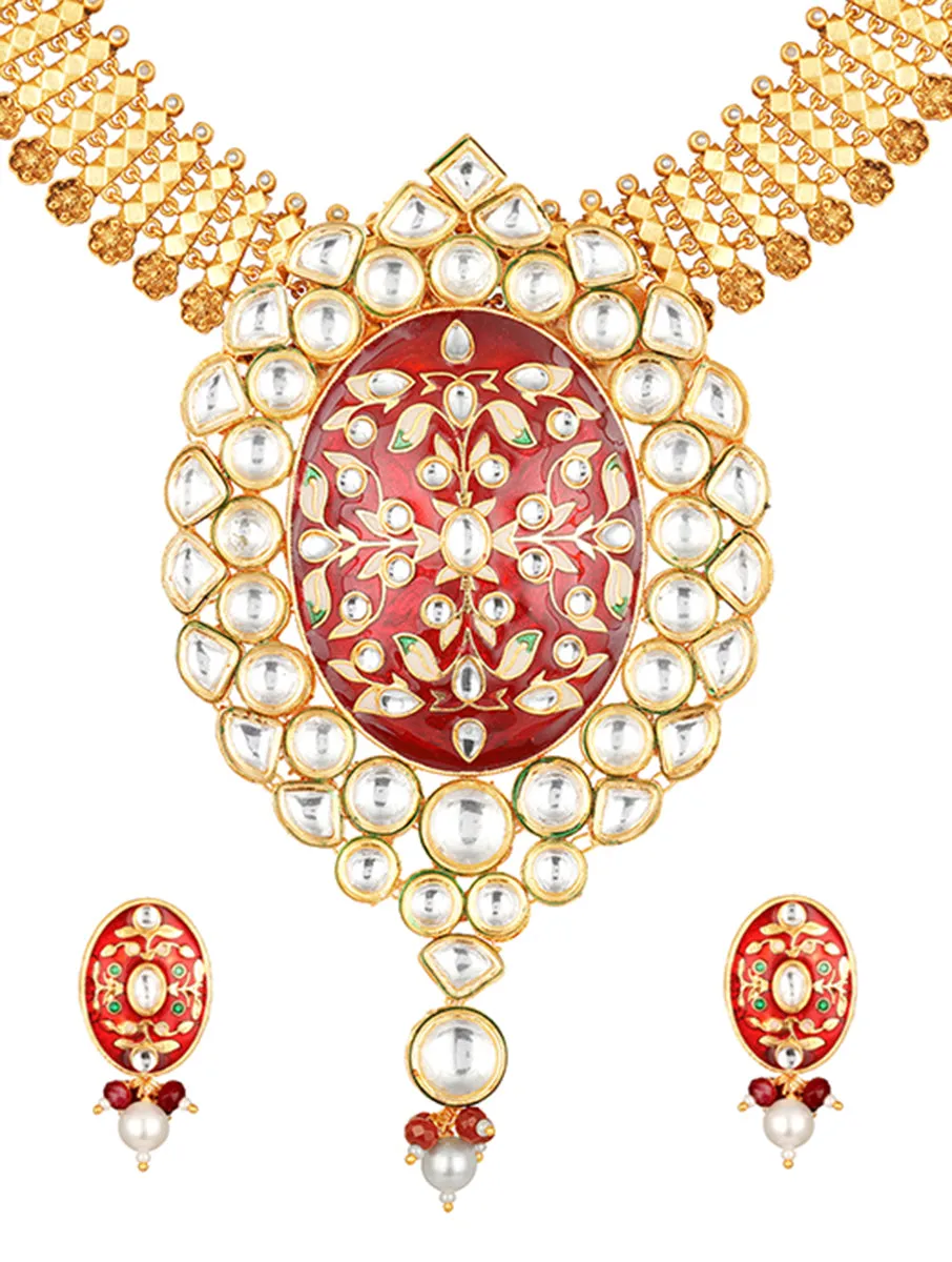 Golden, Red, Creme, Green,  Kundan Polki, Necklace Set