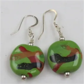 Green Apple Black and Red Kazuri Earrings