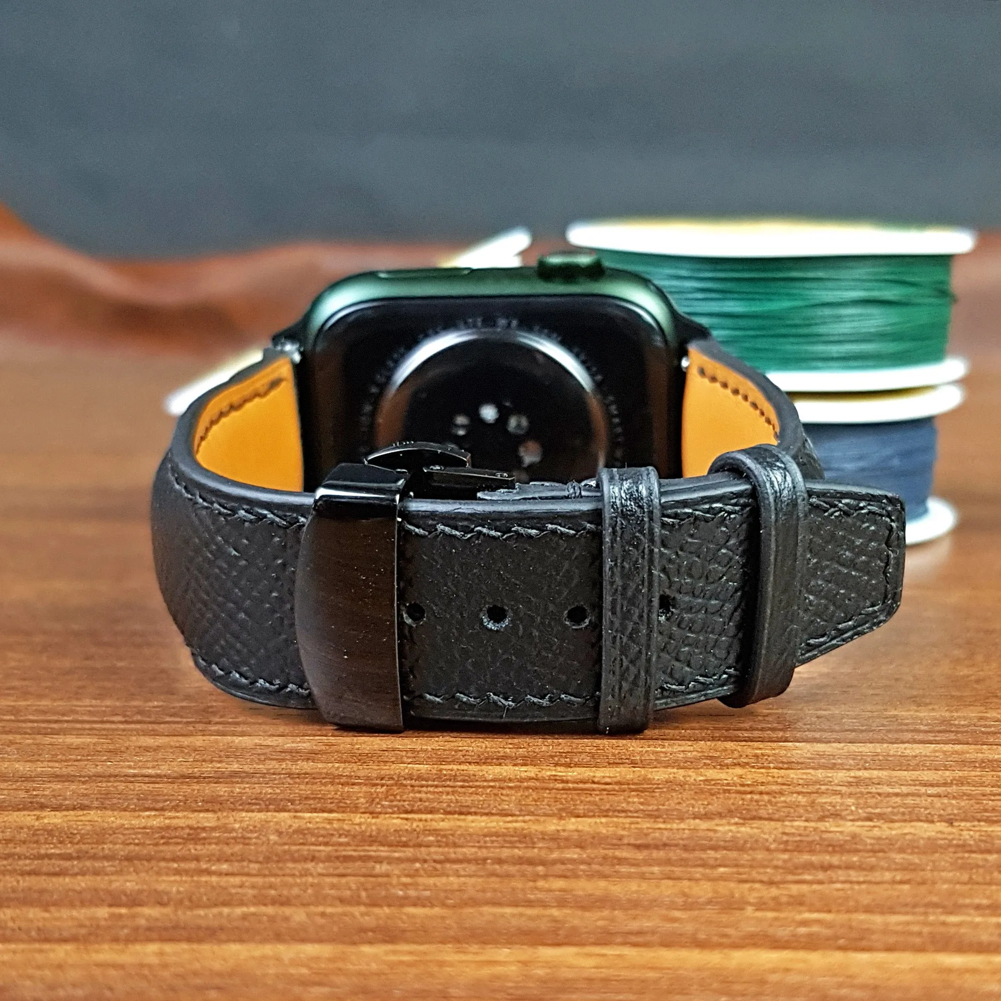 Handmade Black Epsom Leather Apple Watch Band