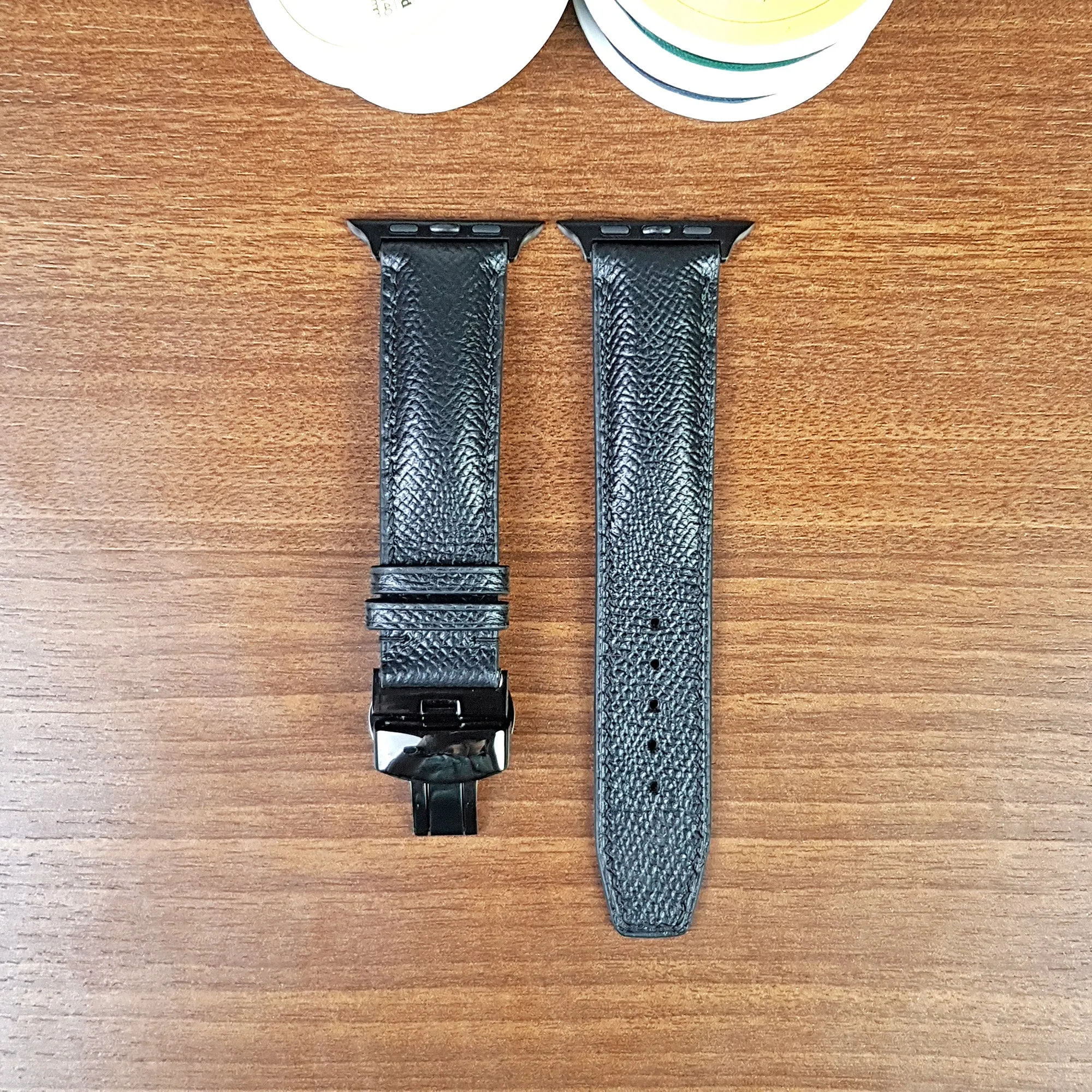 Handmade Black Epsom Leather Apple Watch Band