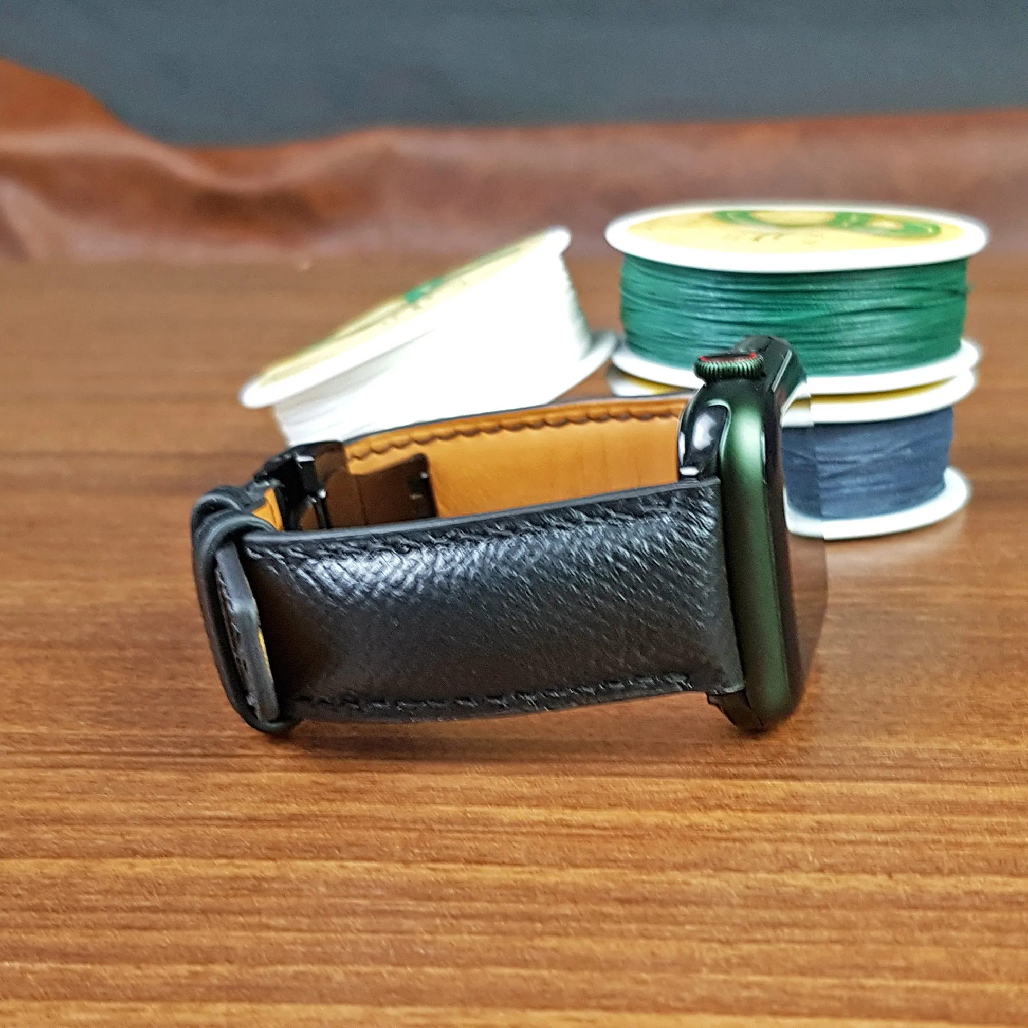 Handmade Black Epsom Leather Apple Watch Band
