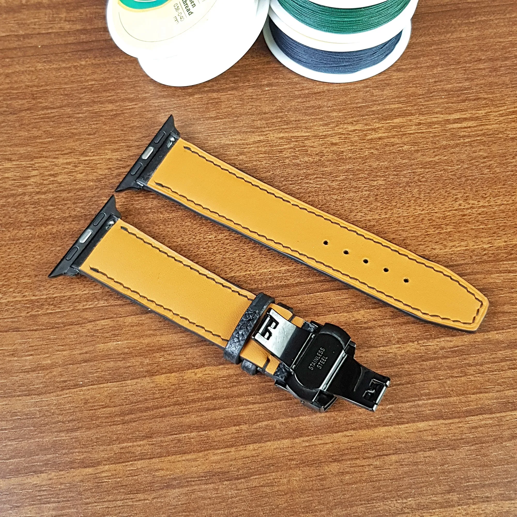 Handmade Black Epsom Leather Apple Watch Band