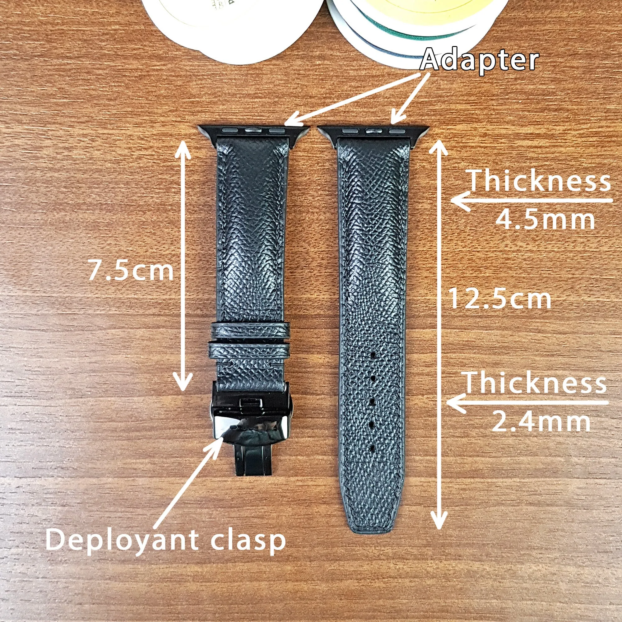 Handmade Black Epsom Leather Apple Watch Band