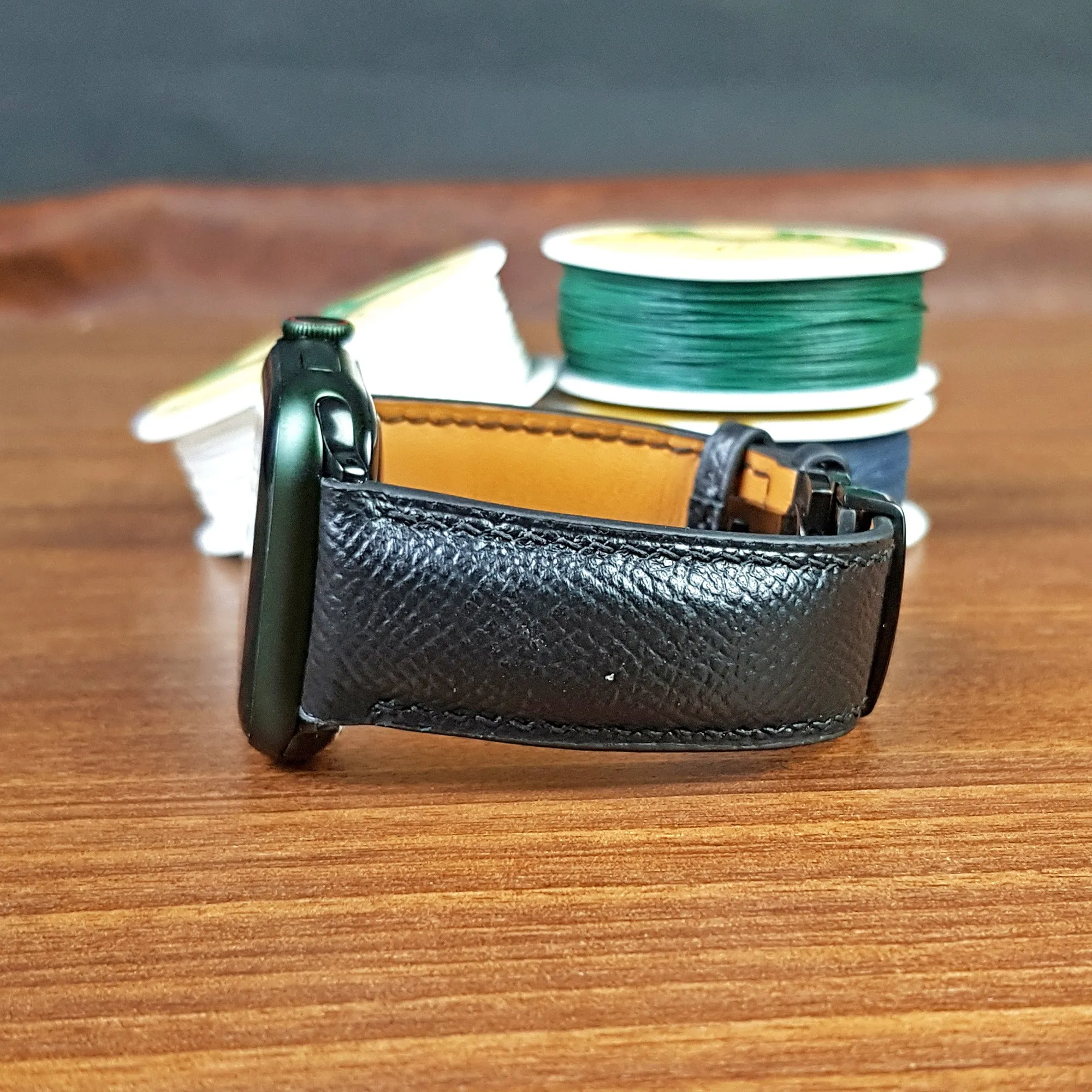 Handmade Black Epsom Leather Apple Watch Band