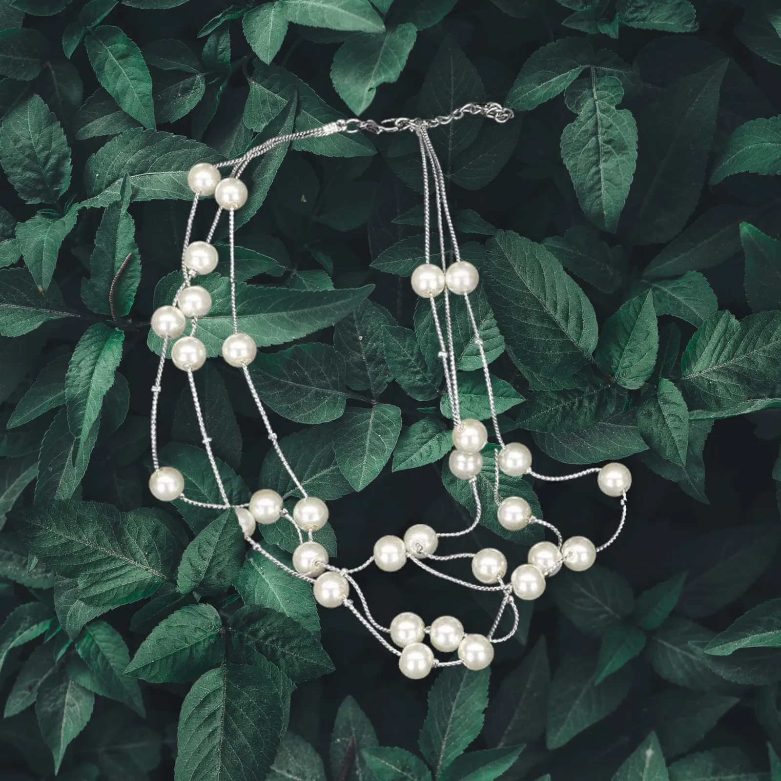 Imitation Pearl Golden Double Layer Earrings Necklace Bracelet Sets -2