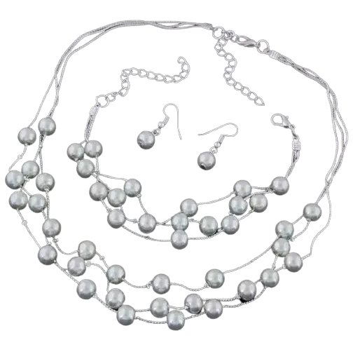 Imitation Pearl Golden Double Layer Earrings Necklace Bracelet Sets -2