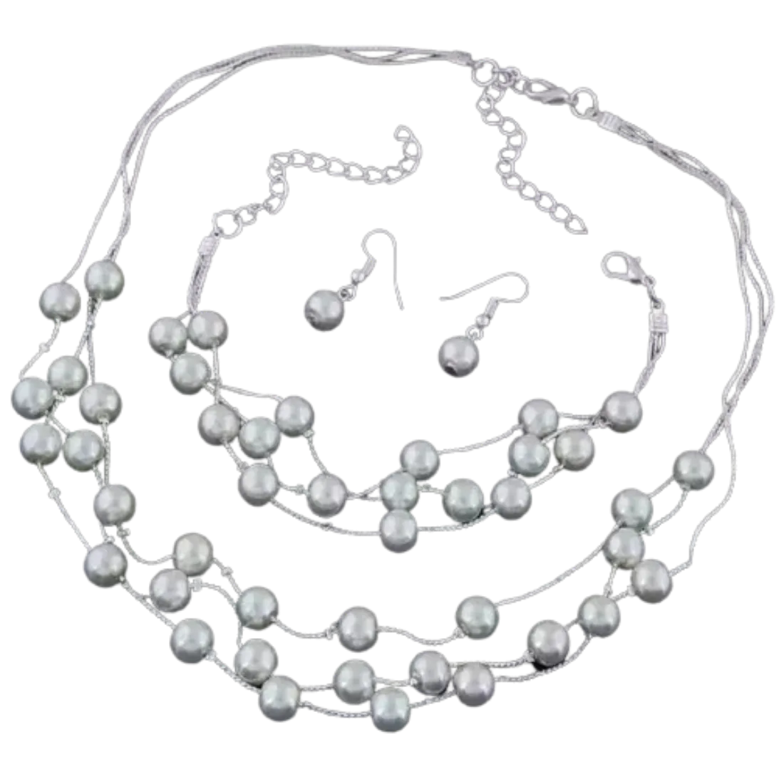 Imitation Pearl Golden Double Layer Earrings Necklace Bracelet Sets -2
