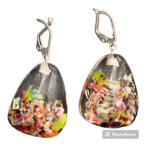 Jackie Brazil Diamond On Hook Clear and Multi Speckled Earrings