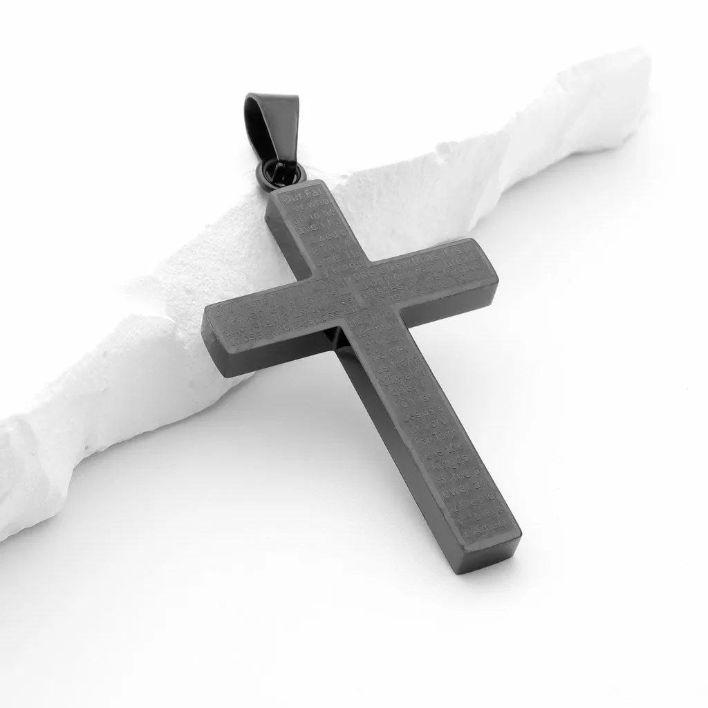 Lord's Prayer Cross Pendant - Black