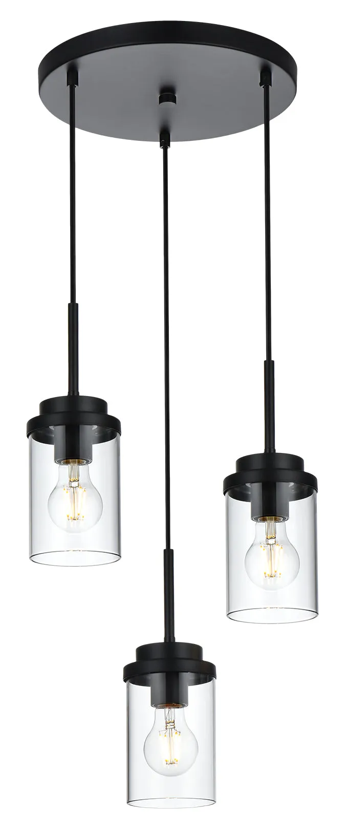 MELUCEE 3-Light Farmhouse Black Cluster Pendant Lighting with Clear Glass Shade