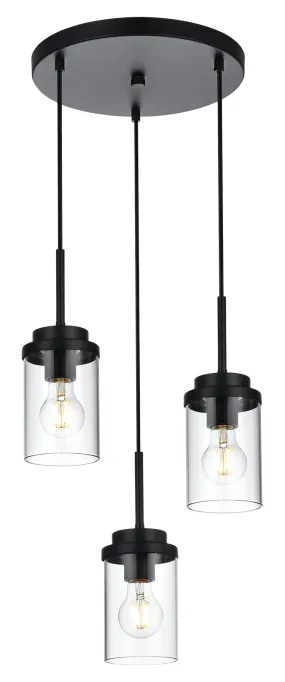 MELUCEE 3-Light Farmhouse Black Cluster Pendant Lighting with Clear Glass Shade