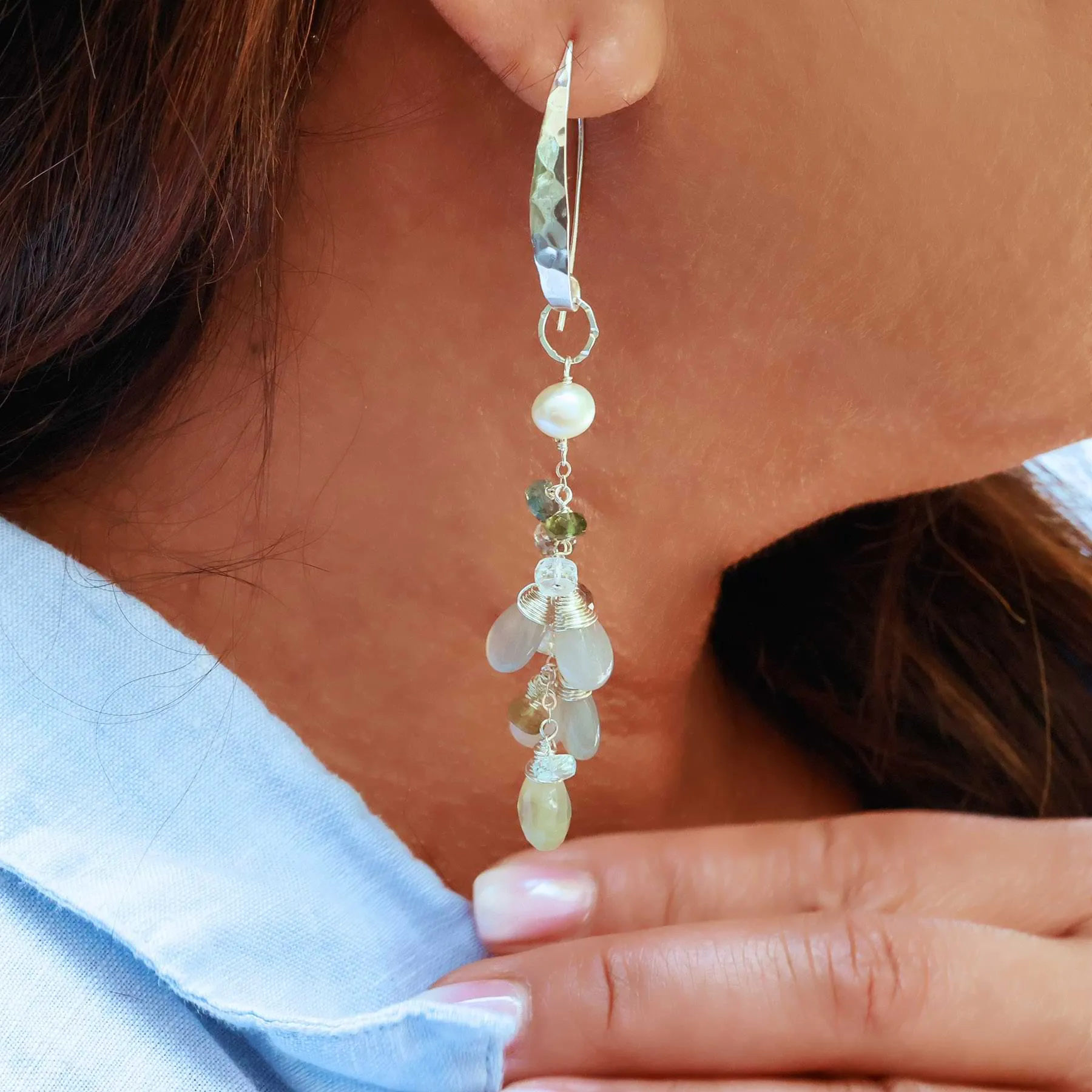 Mukayu - Moonstone and Aquamarine Silver Earrings