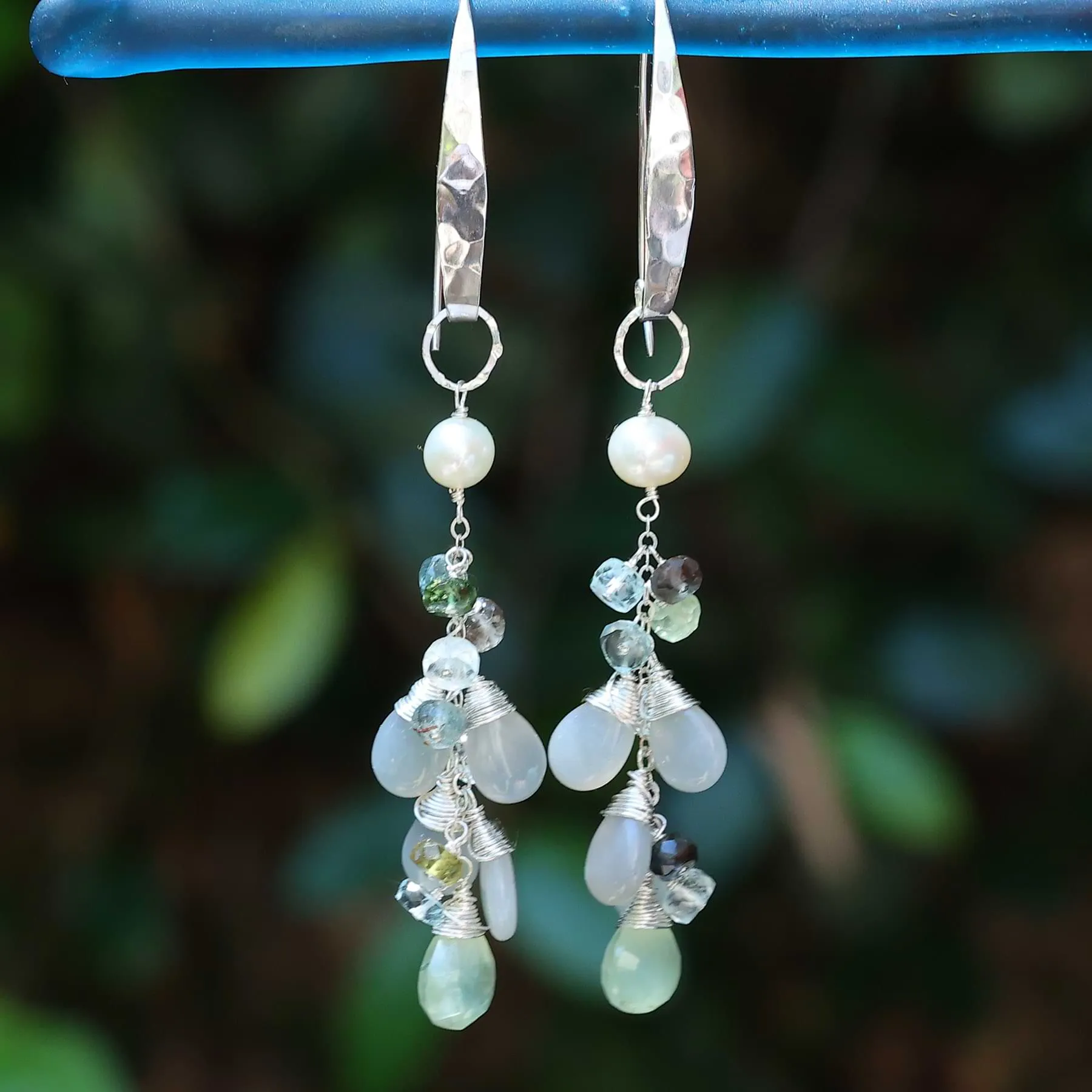 Mukayu - Moonstone and Aquamarine Silver Earrings