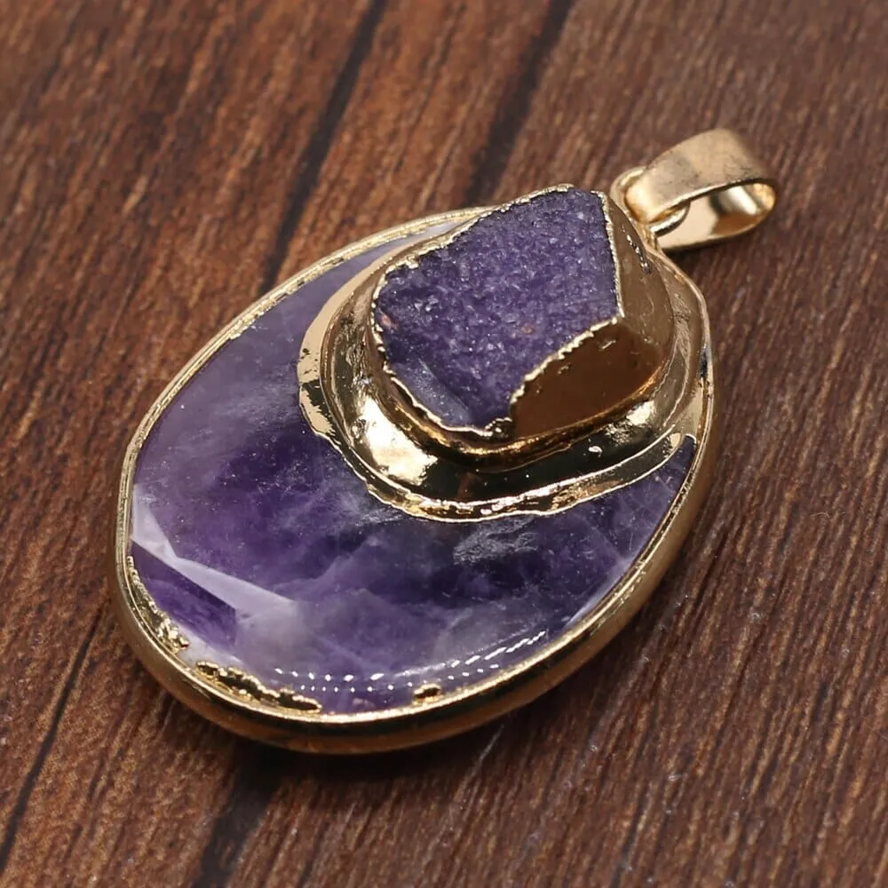 Natural Stone Amethyst Pendant Drop Shaped