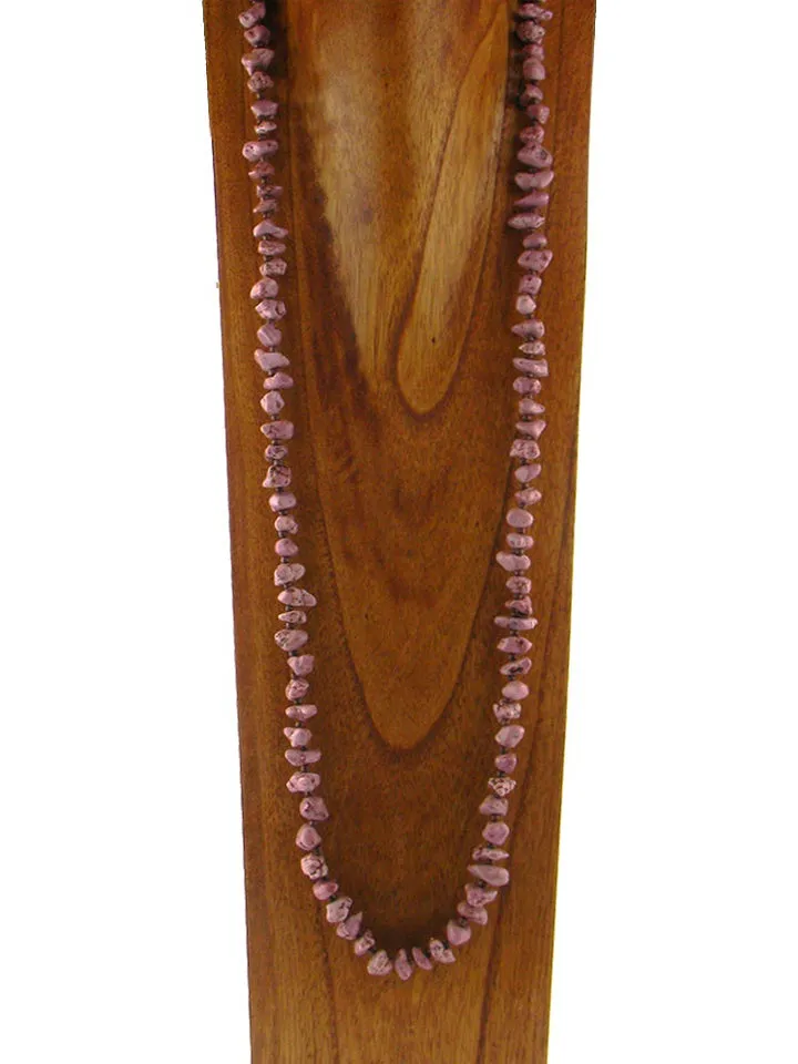 NKS180511-03  40" L MAUVE TQ BIG CHIPS WITH SEED BEADS NECKLACE