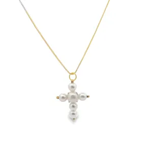 Pearl Cross Necklace (H155A)