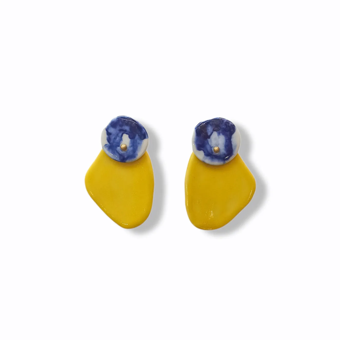 Porcelain Stud Earrings in Yellow and Blue
