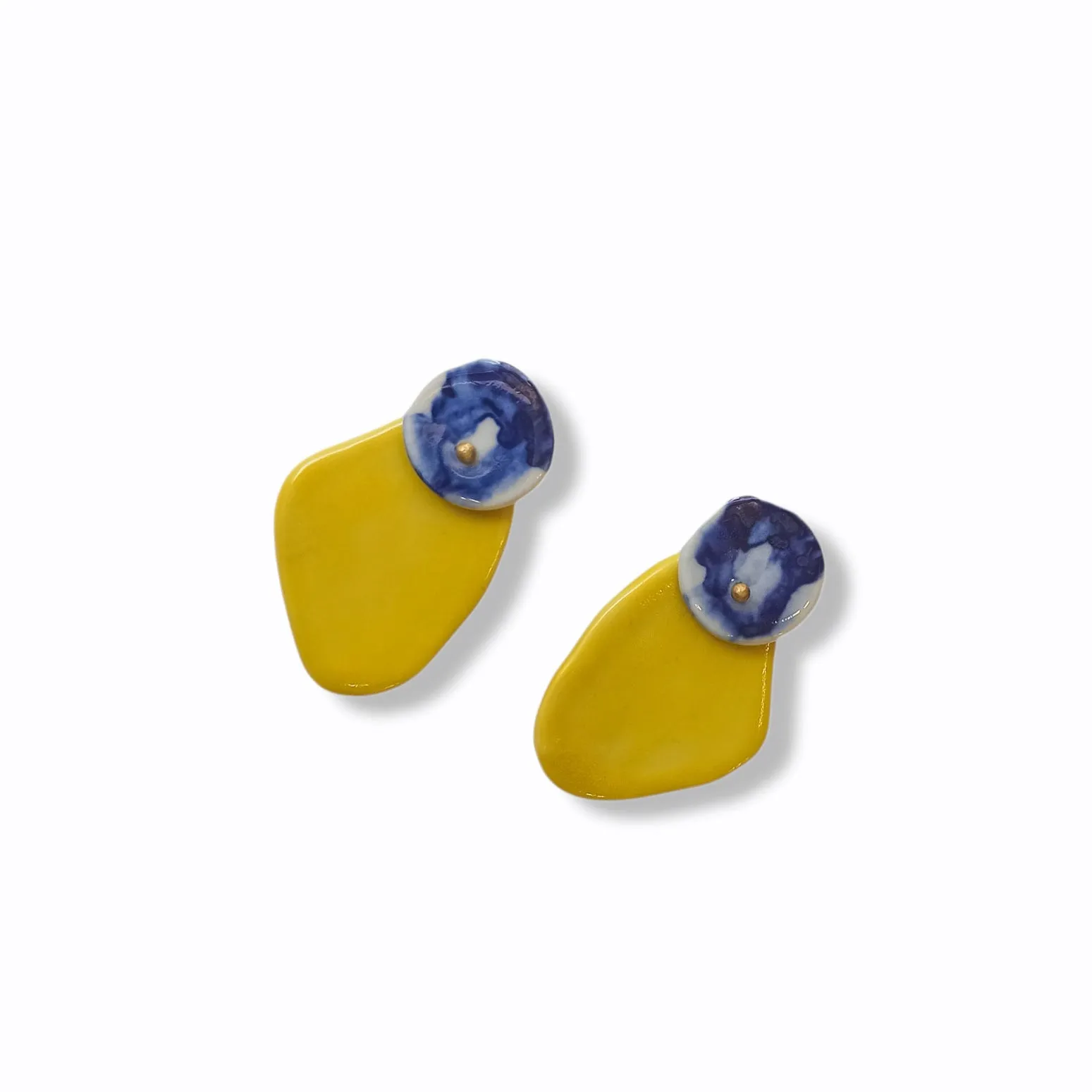 Porcelain Stud Earrings in Yellow and Blue