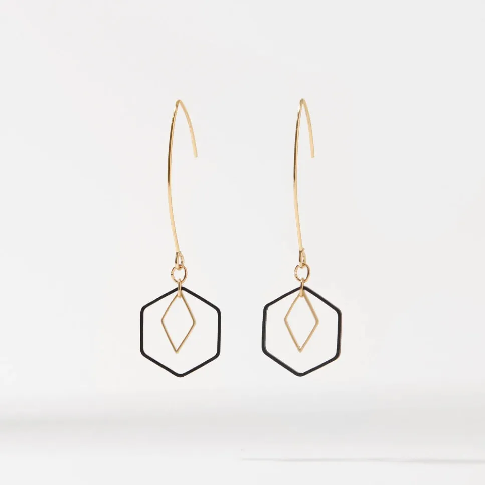 "Le Contour" Mini Hexagon Black & Gold Mixed Metal Necklace Bundle