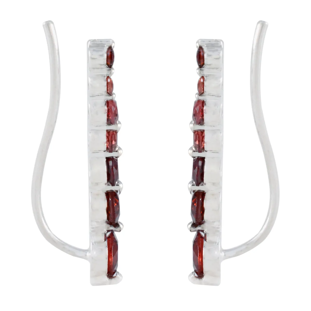 Riyo Decorative 925 Sterling Silver Earring For Female Garnet Earring Bezel Setting Red Earring Ear Cuff Earring